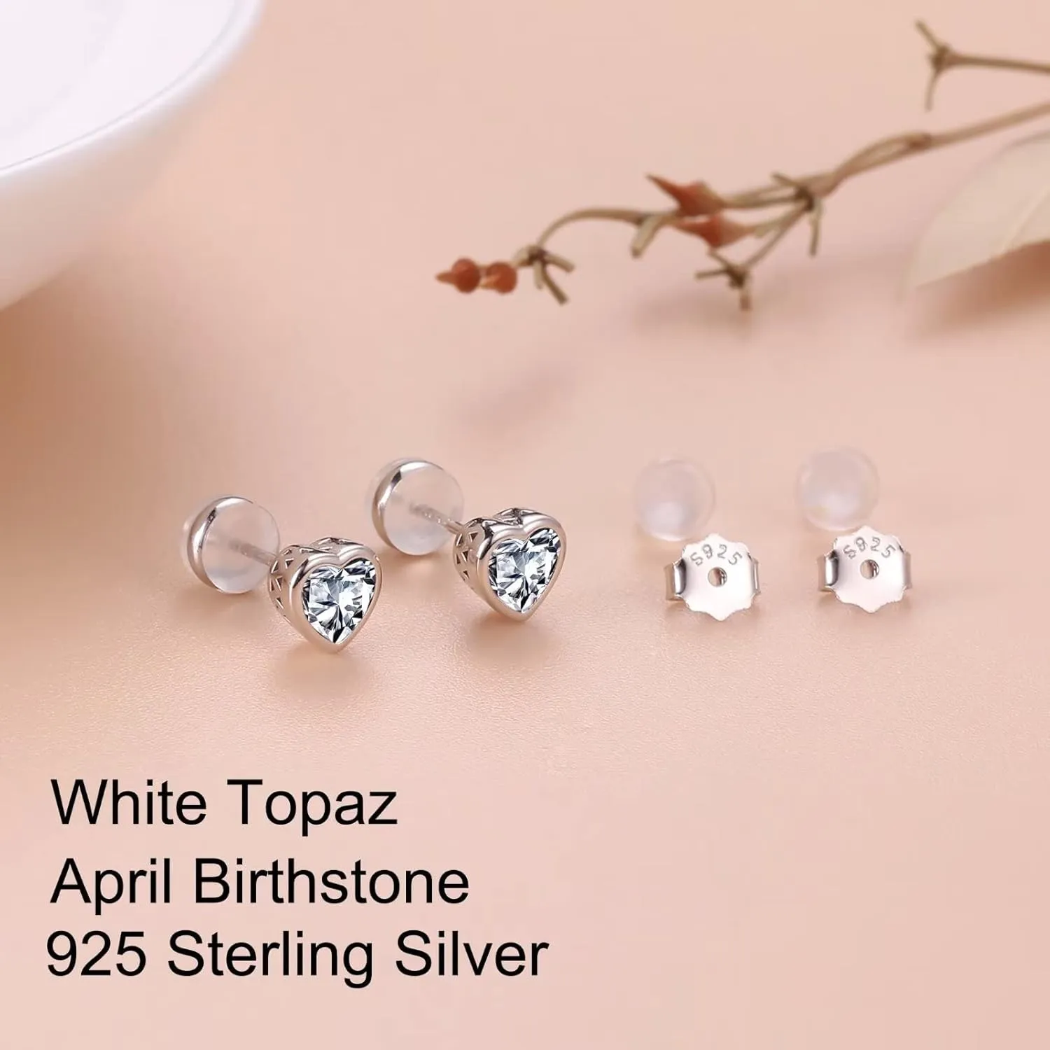 Iefil S925 Sterling Silver Heart Birthstone Stud Earrings for Women, Mothers Day Gifts Earrings