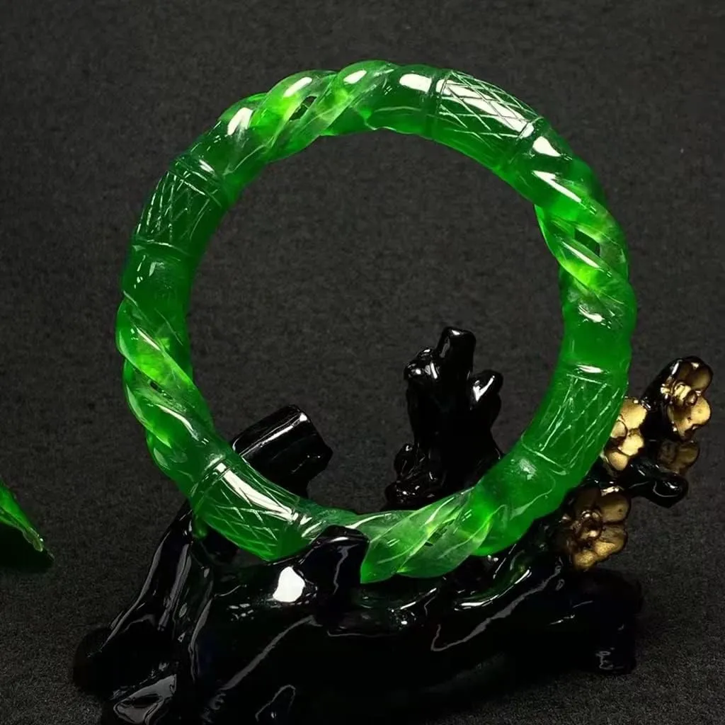 Jade Bangles Hollow Carved Round Jade Bangle Jadeite Bracelets Jade Jewelry /1838 (Color : A, Size : 59-60mm)