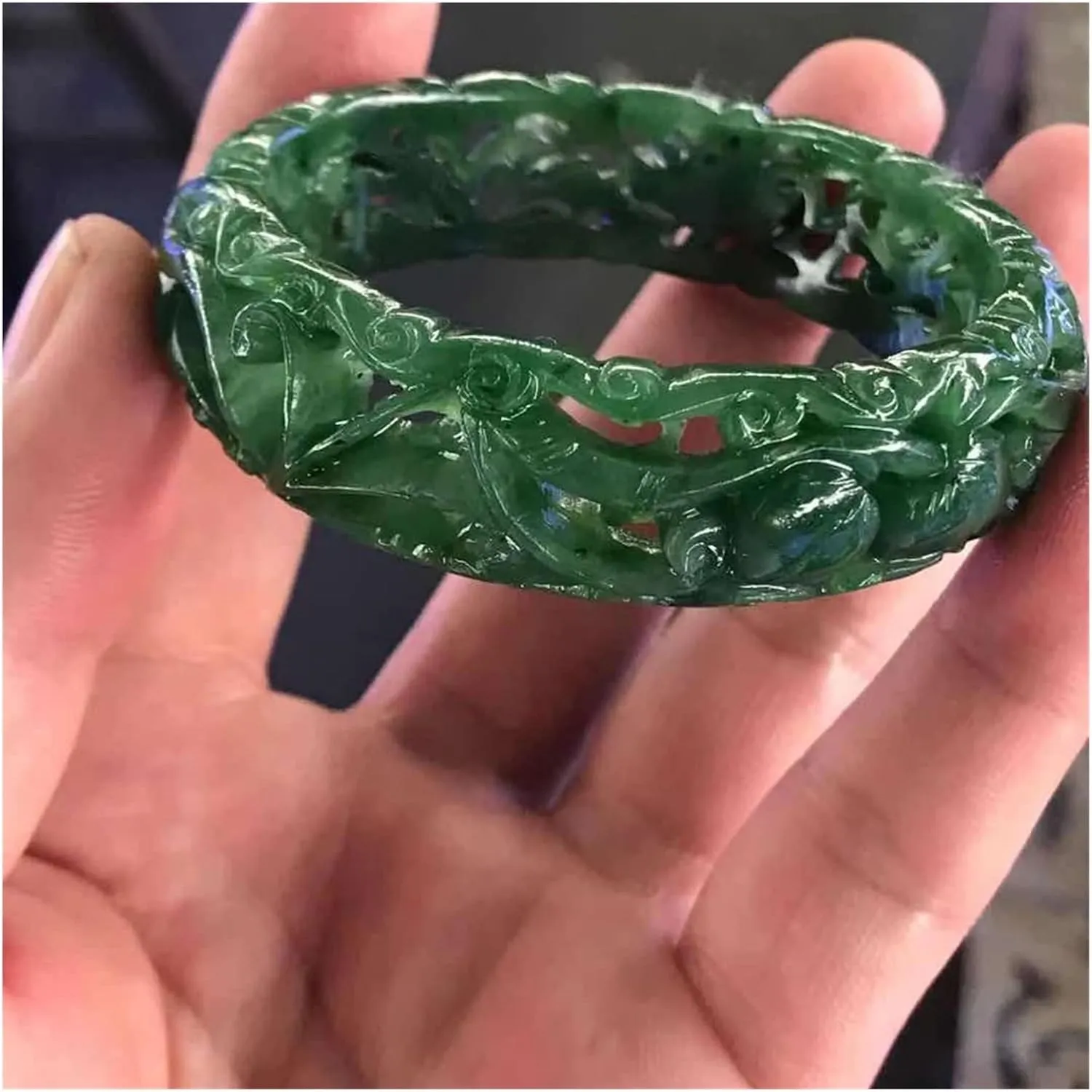Jade Bangles Hollow Handcarved Jadeite Bracelets Jade Bangles Jade Jewelry Bracelets for Women Charm Bracelet /1823 (Color : A, Size : 63mm)