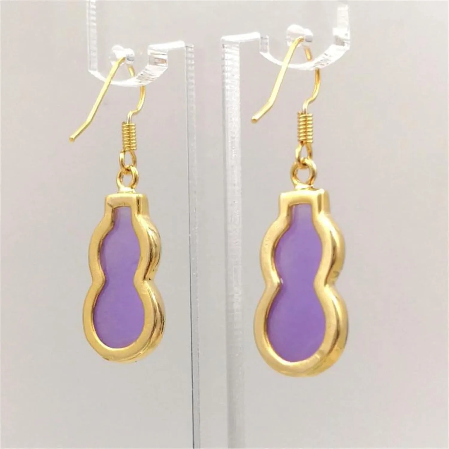 Jade Earrings for Women Dangle, Purple Gourd Gold-Plated Handmade Dainty Drop Earrings
