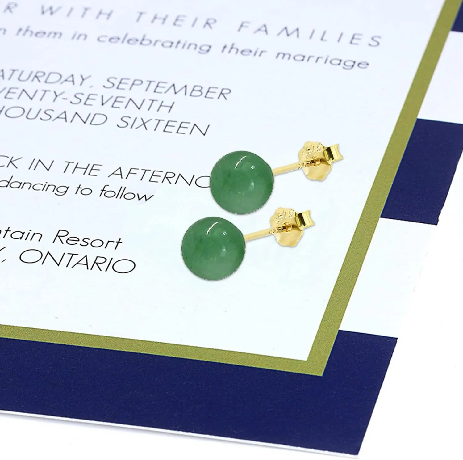 Jade Stud Earrings for Women or Men, 18K Gold Plated 925 Sterling Silver 4-8mm Green Jade Earrings, Good Luck Handmade Jade Earrings Gift for Graduation Birthday Anniversary