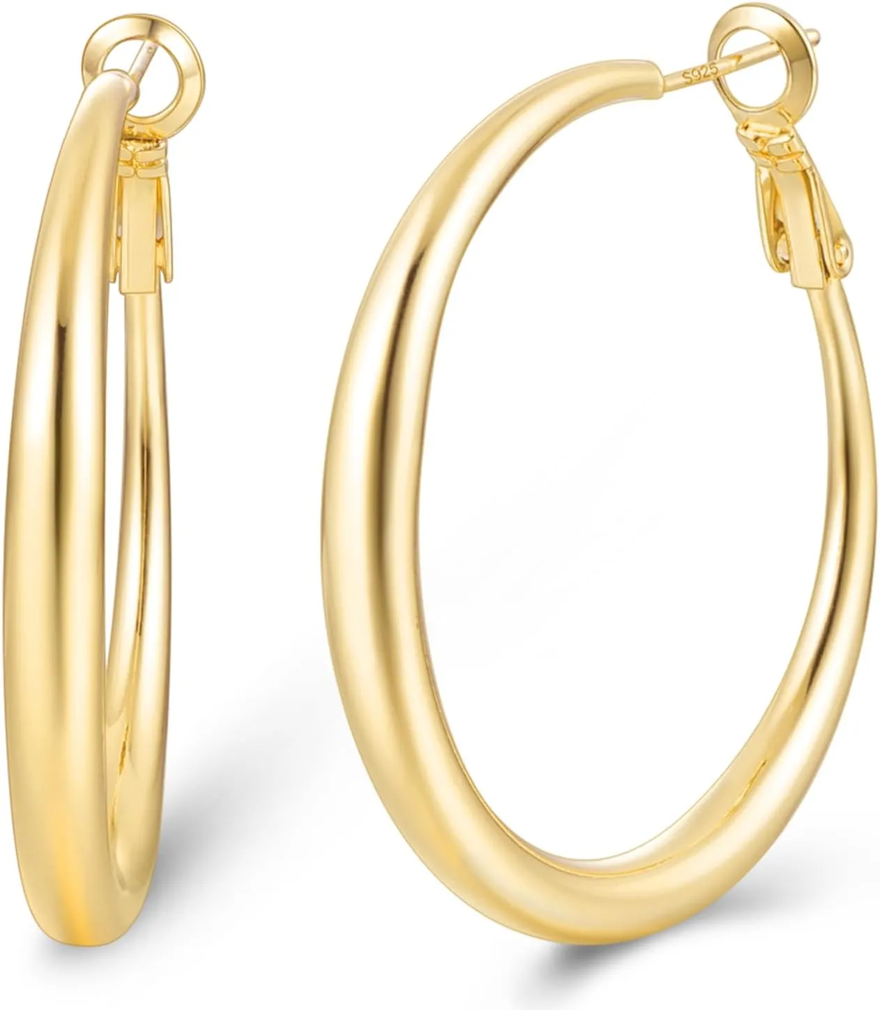 Jewlpire Gifts for Women 14K Gold Plated Hoop Earrings with 925 Stering Silver Post, Lightweight & Hypoallergenic Gold/Silver/Rose Gold Hoop Earrings for Women 30mm/40mm/50mm/60mm