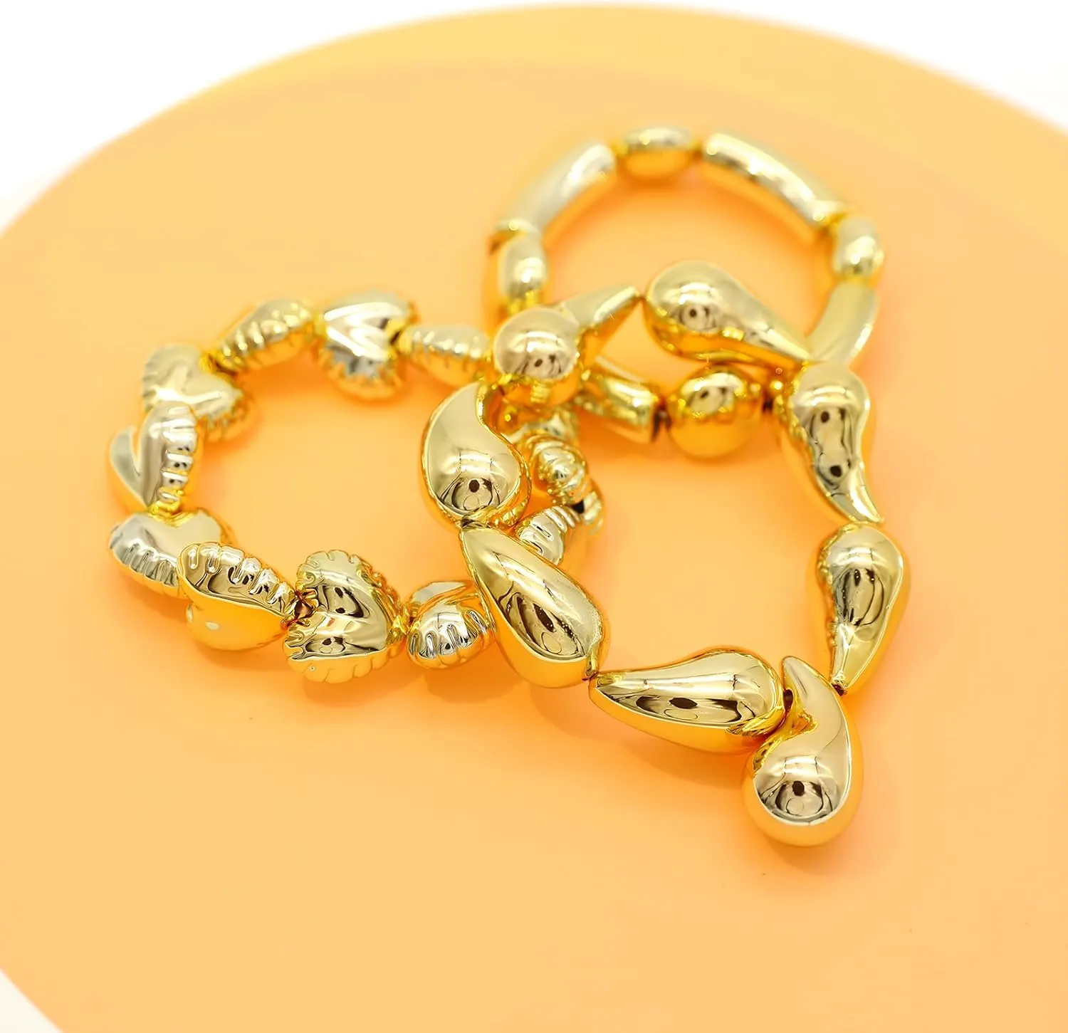 JNF Chunky Gold Plated Teardrop Bangle Bracelets for Women Thick Golden Waterdrop Wrist Bangle Cuff Wrap Bracelet Chunky Jewelry for Women