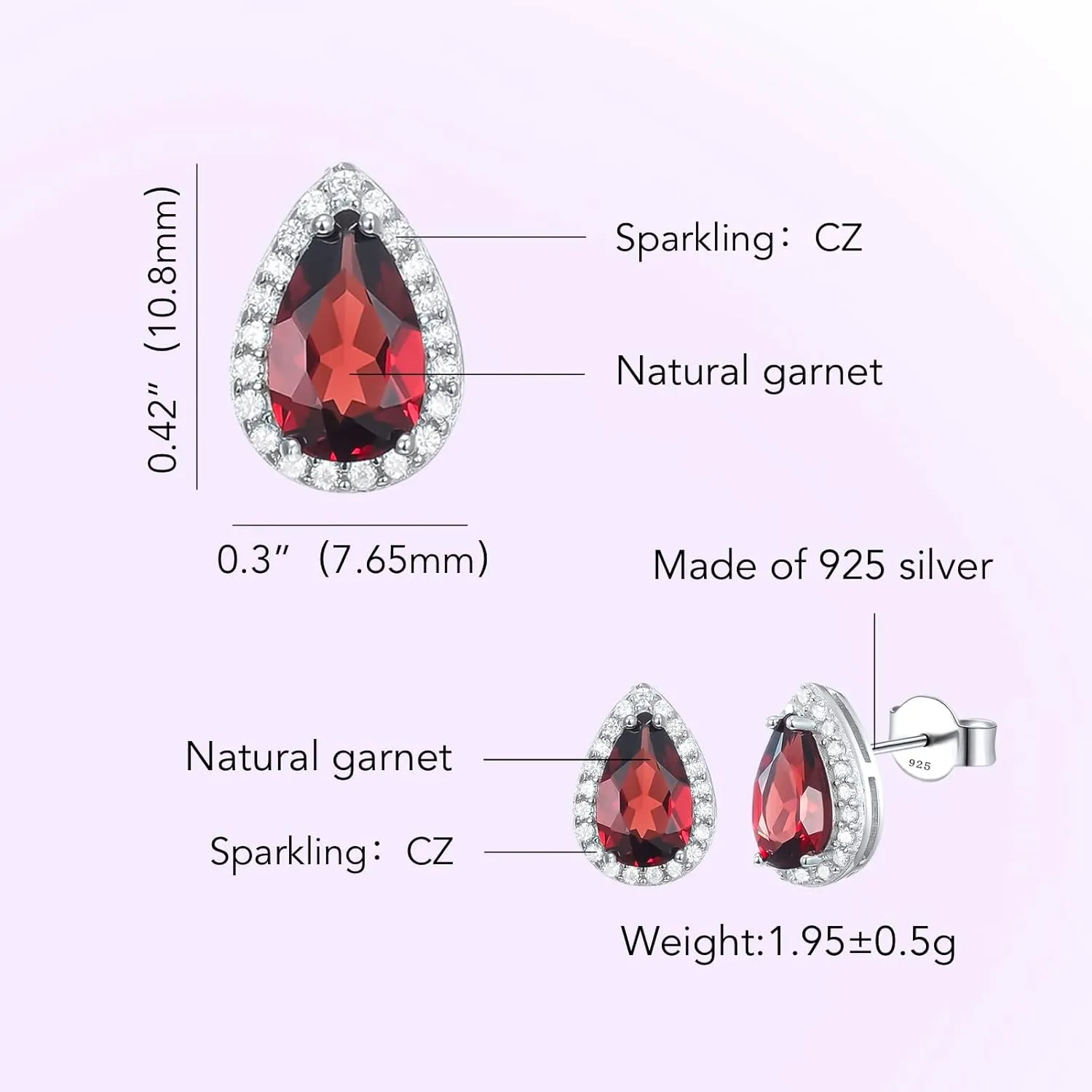 Jupiter Natural Gemstone Silver Earrings - 925 Sterling Silver Genuine Gemstone Women Stud Earrings, Natural Birthstone Cubic Zirconia Stud Earrings Jewelry Gifts for Valentine's Day, Mother's Day, Birthday Jewelry Gifts