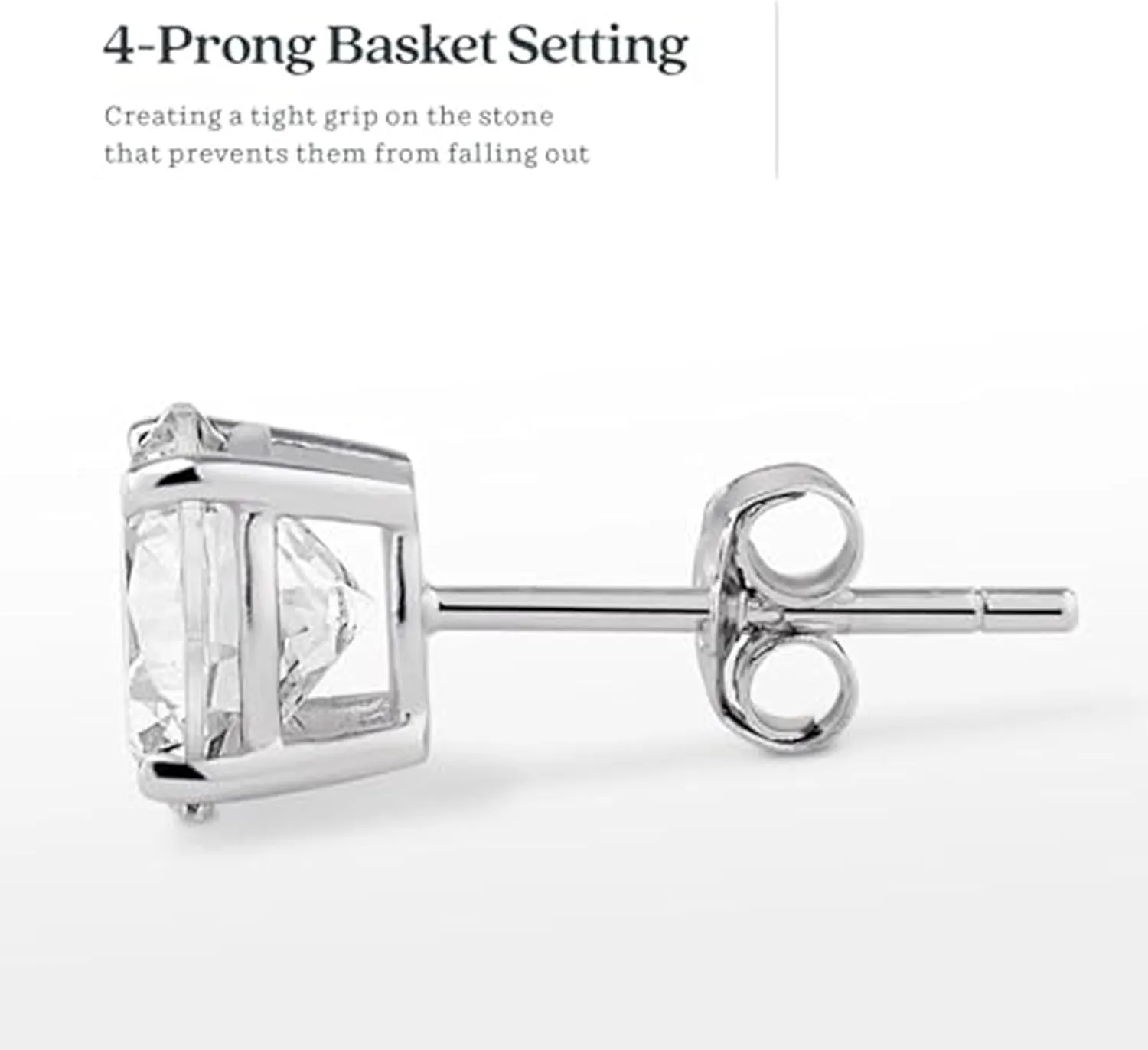 KEZEF Sterling Silver Stud Earrings for Women & Men - 4-Prong Setting Cubic Zirconia Earrings Studs - Premium CZ S925 Hypoallergenic - Available in 14K White and Yellow Gold, Rose Gold - 3mm to 9mm