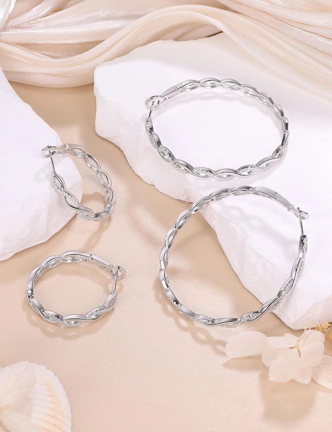 Ladylike Moissanite Hoop Earrings for Women 925 Sterling Silver with 18K Gold Plated Twisted Large Thick Round Huggie Loops Hypoallergenic and Lightweight Earrings 30-50MM