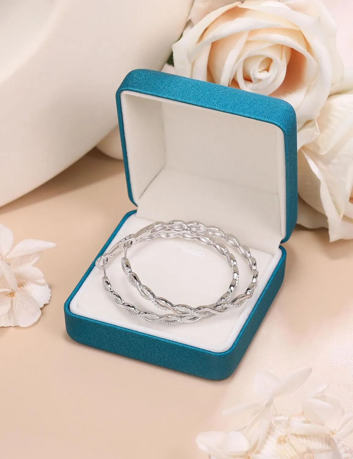 Ladylike Moissanite Hoop Earrings for Women 925 Sterling Silver with 18K Gold Plated Twisted Large Thick Round Huggie Loops Hypoallergenic and Lightweight Earrings 30-50MM