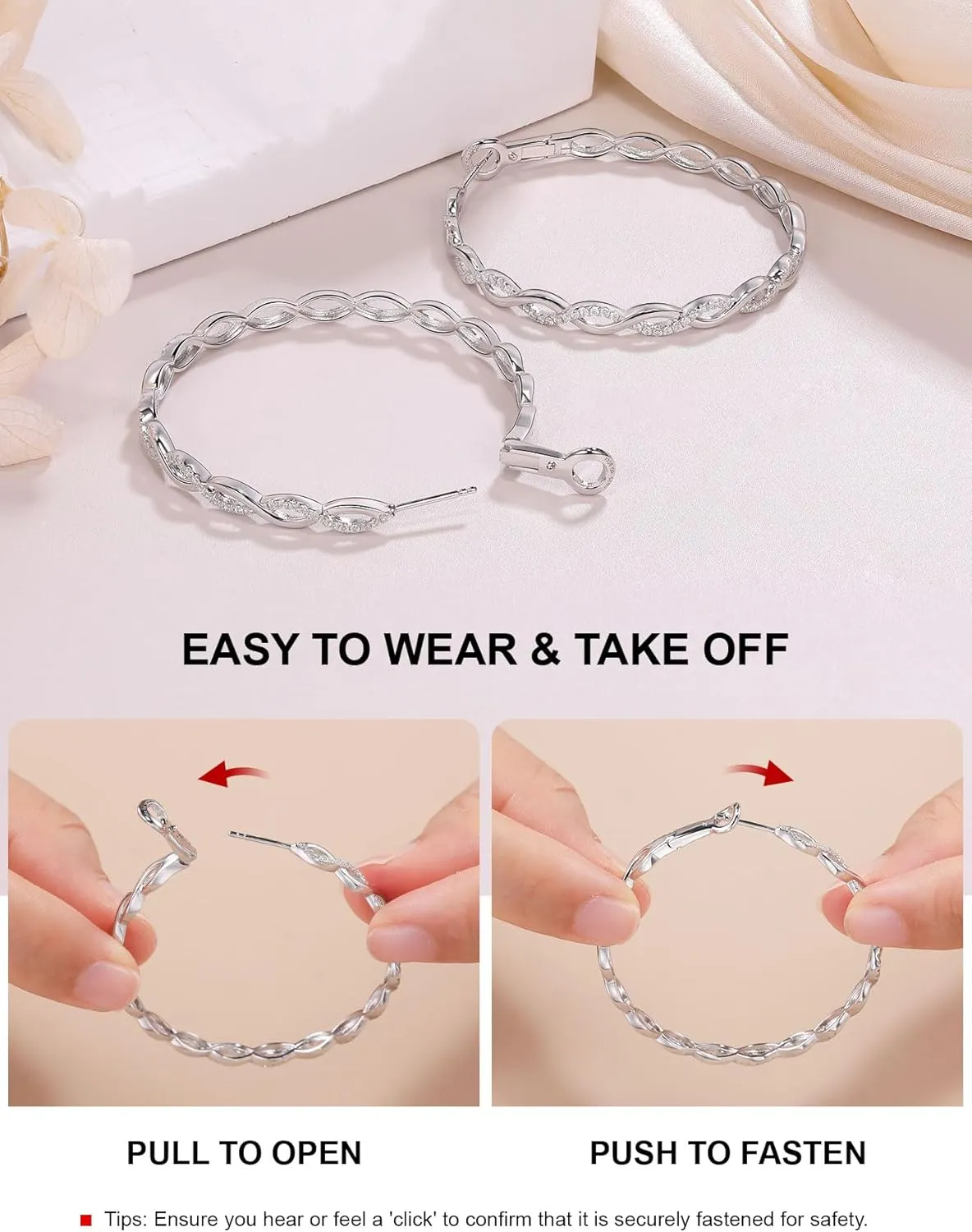 Ladylike Moissanite Hoop Earrings for Women 925 Sterling Silver with 18K Gold Plated Twisted Large Thick Round Huggie Loops Hypoallergenic and Lightweight Earrings 30-50MM