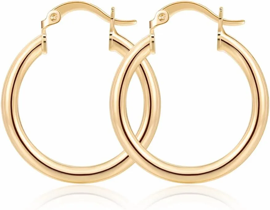 LANG XUAN 18K Gold Plated Hoop Earrings for women Trendy Twisted Huggie Hoops Earrings Lightweight Large Chunky Earrings 925 Sterling Silver Boho Jewelry for Teen Gift