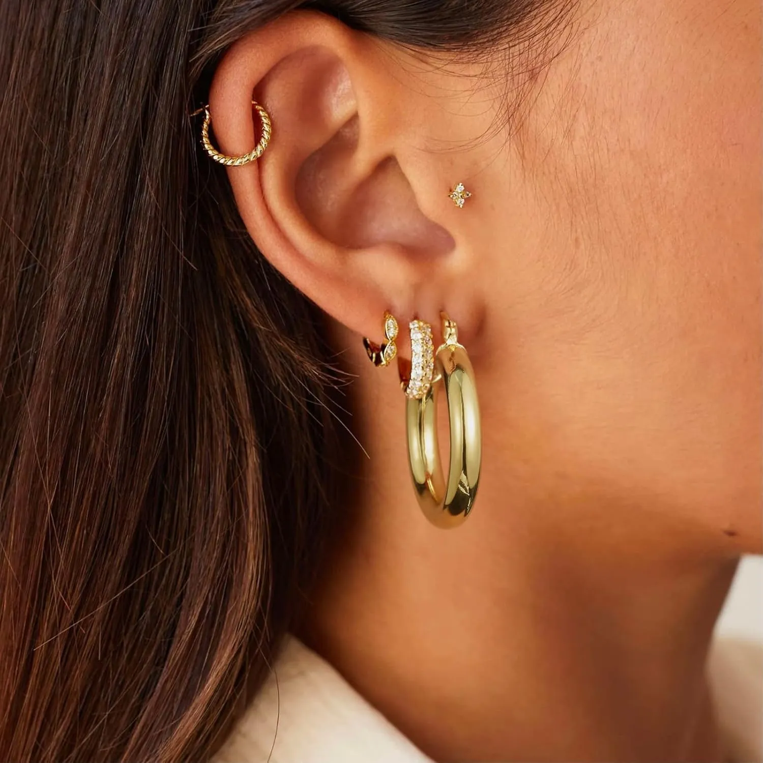 LANG XUAN 18K Gold Plated Hoop Earrings for women Trendy Twisted Huggie Hoops Earrings Lightweight Large Chunky Earrings 925 Sterling Silver Boho Jewelry for Teen Gift