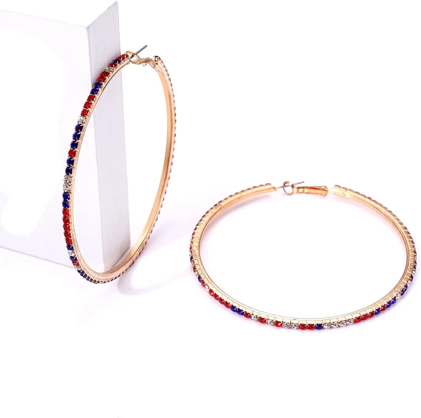 Large Hoop Earrings for Women Rhinestone Crystal Big Circle Hoops Stud Earrings Bridal Wedding Jewelry