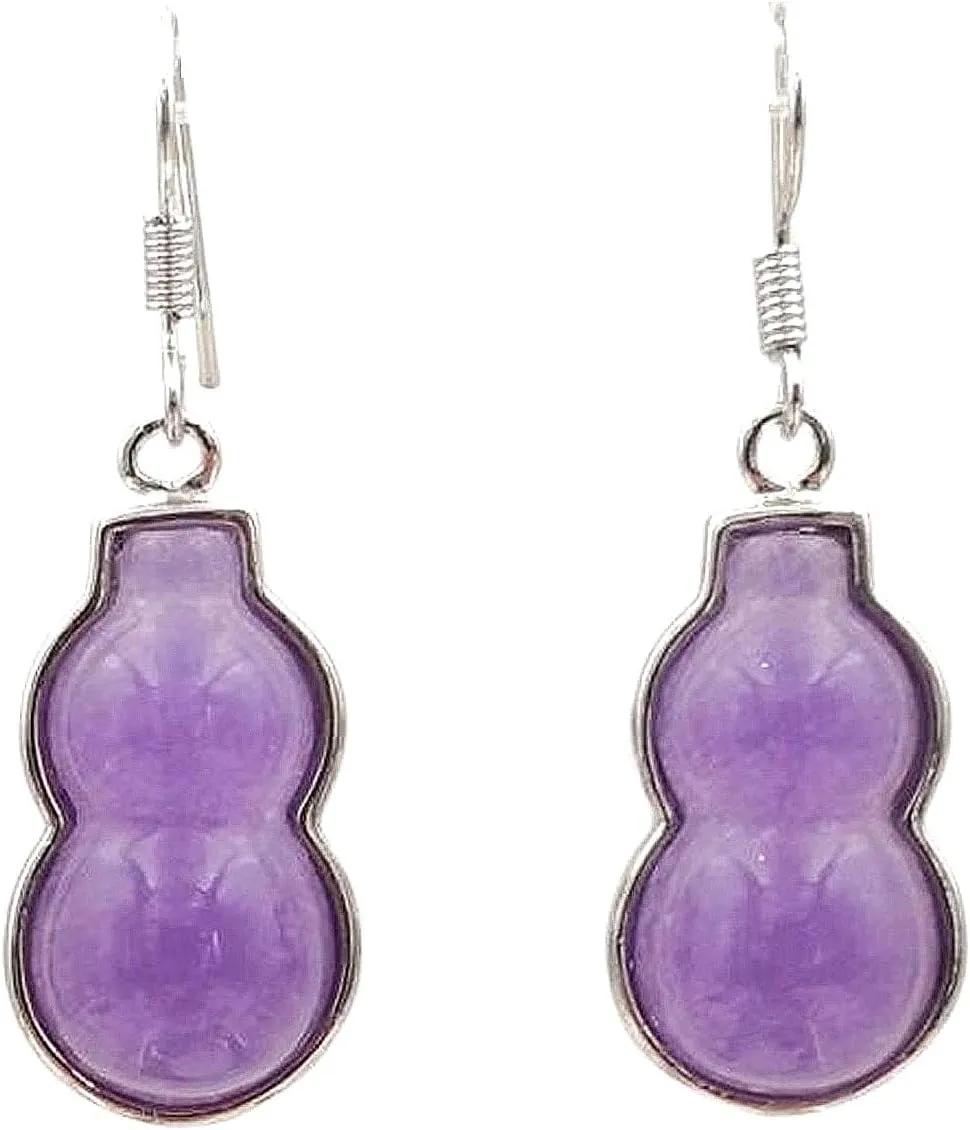 Lavender Jade Earrings for Women Dangle, Purple Gourd Gold-Plated Handmade Dainty Earrings 