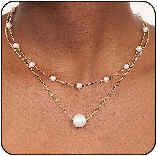 Layered Pearl Necklaces for Women Gold Pearl Pendant Necklace Dainty Pearl and Gold Necklace Stack Pearl Jewelry for Women