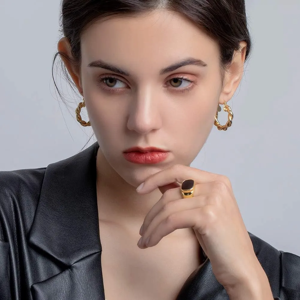 LILIE&WHITE Twisited Gold Chunky Hoop Earrings For Women 14K Gold Plated High Polished Lightweight Hoops Fashion Jewelry??