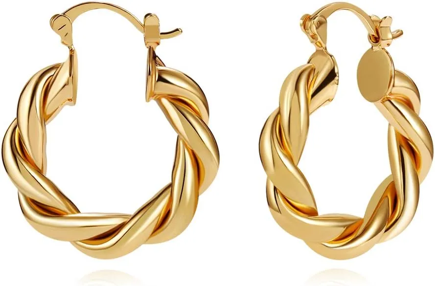 LILIE&WHITE Twisited Gold Chunky Hoop Earrings For Women 14K Gold Plated High Polished Lightweight Hoops Fashion Jewelry??