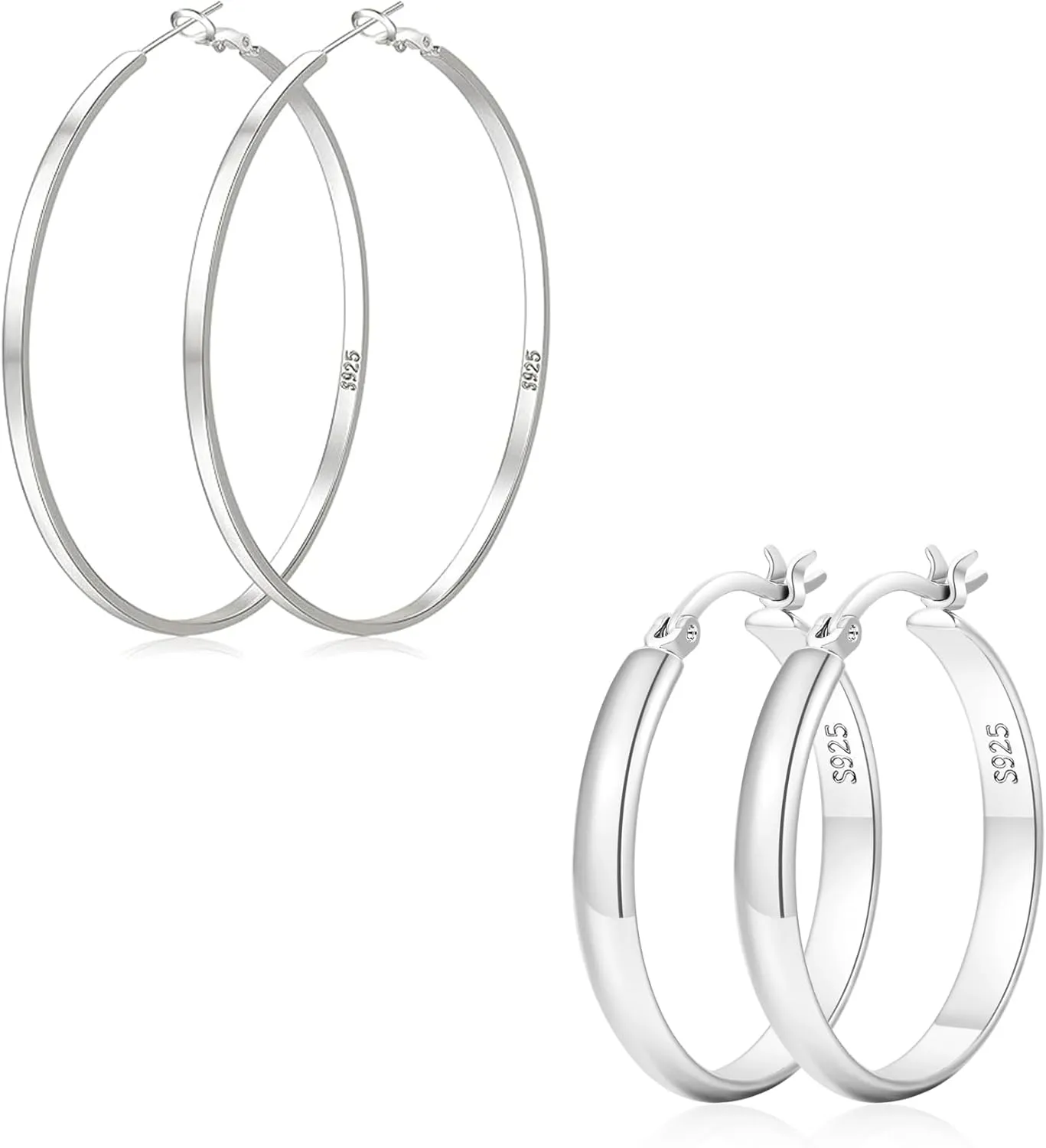 LOUMILEO 4mm Wide Large Silver Hoop Earrings Lightweight Sterling Silver Hoop Earrings for Women