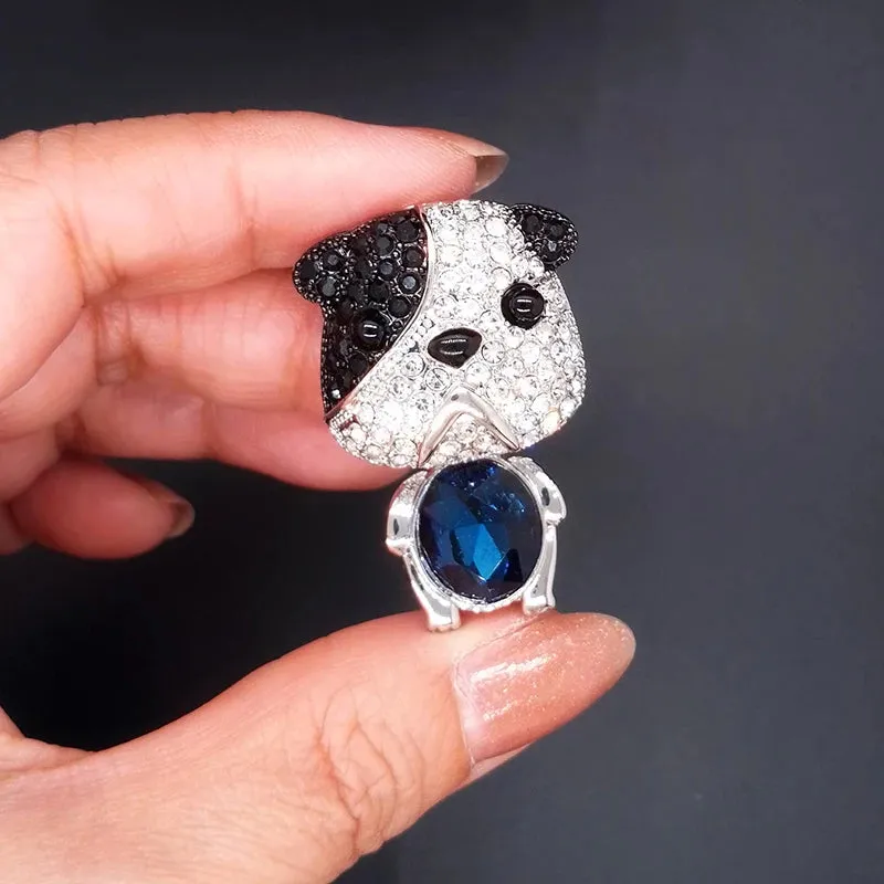 lovely cute crystal dog animal brooches women pin party wedding accessories
