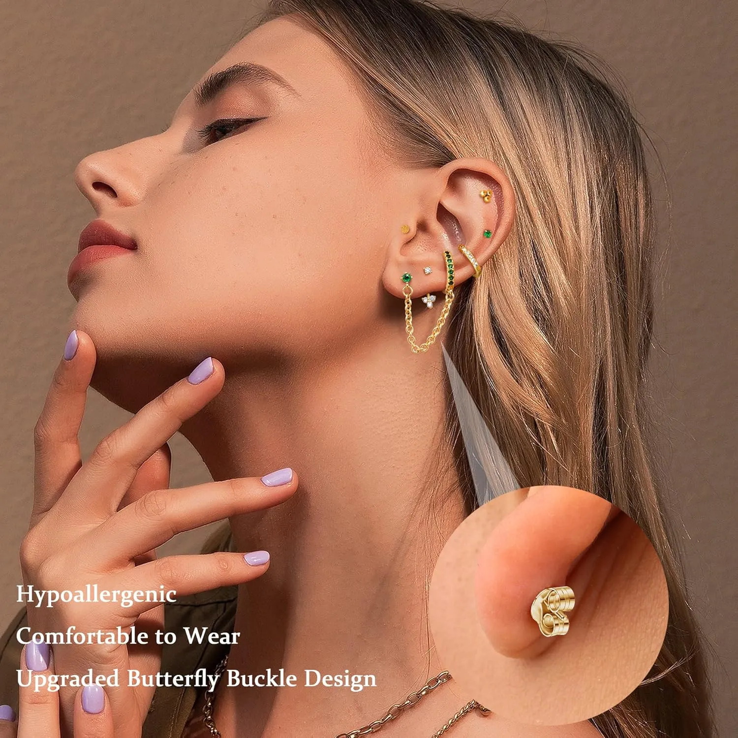LOYALLOOK Trendy Small Gold Huggie Hoop Earrings for Women Dainty 14K Gold Plated Stud Huggie Earings Stacks Set for Multiple Piercing Hypoallergenic Surgical Steel Pearl Stud Hoop Earrings Lightweight