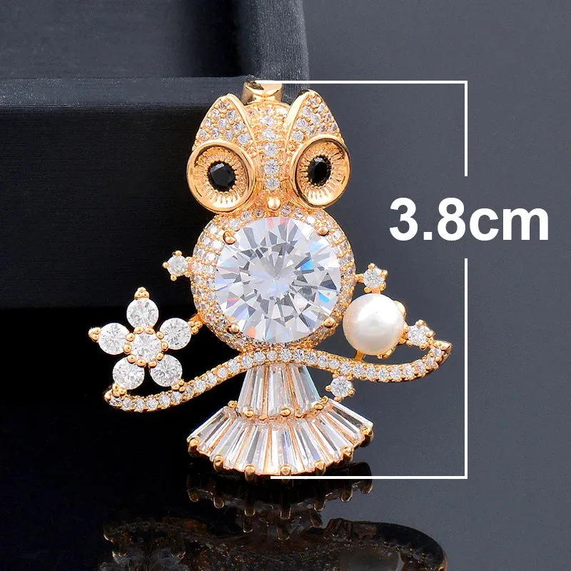Luxurious Bowknot Owl Sailboat Crown Leaves Pearl Women's brooch