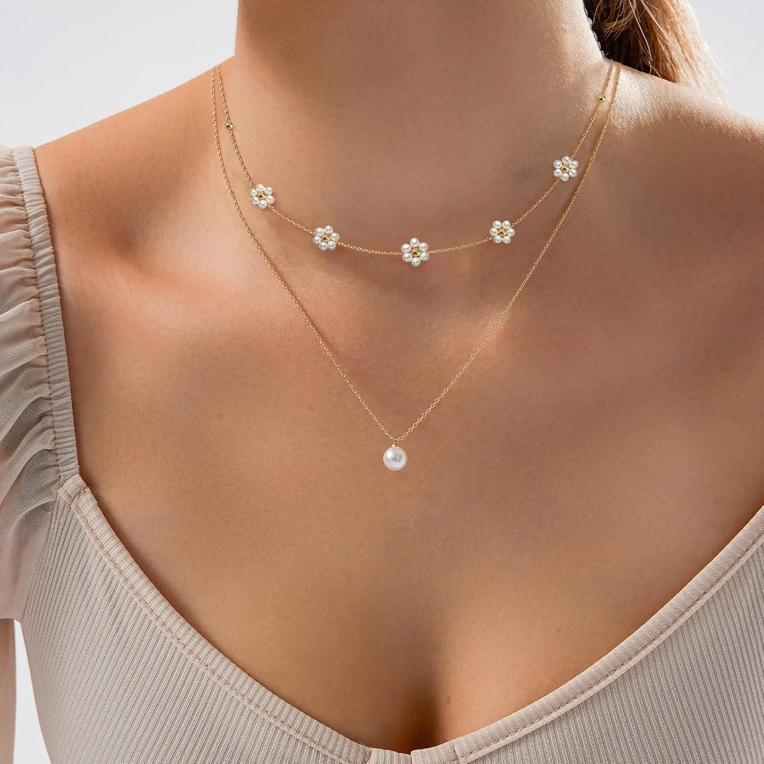 Luxval Pearl Necklaces Choker for Women,Cream White Pearl Jewelry, 14K Gold Plated Handmade Dainty Toggle Clasp Necklace for Women Jewelry Gifts