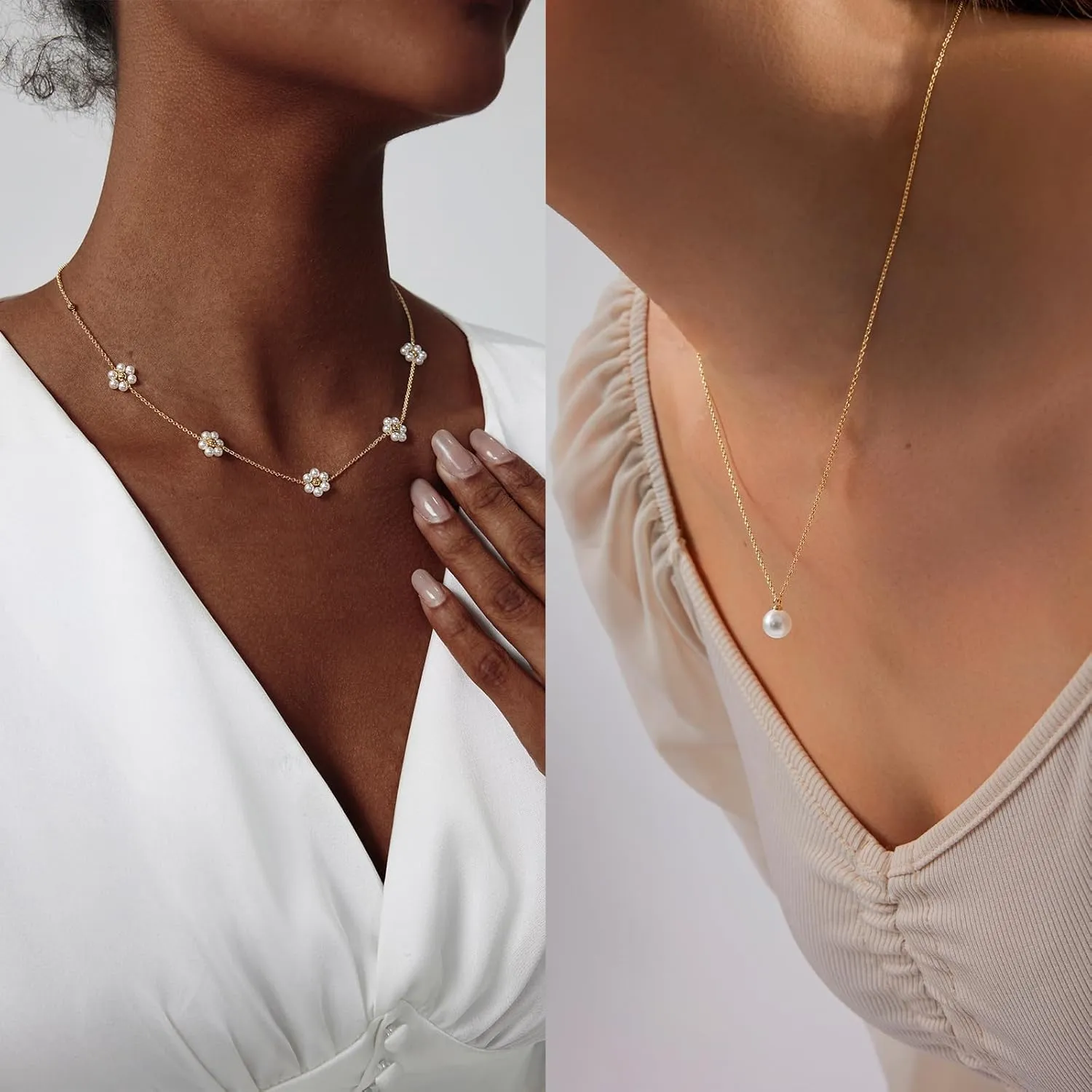 Luxval Pearl Necklaces Choker for Women,Cream White Pearl Jewelry, 14K Gold Plated Handmade Dainty Toggle Clasp Necklace for Women Jewelry Gifts