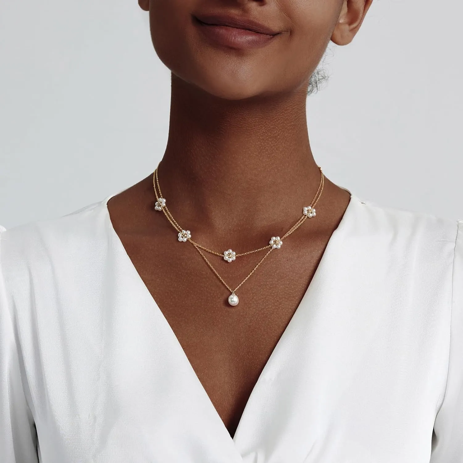 Luxval Pearl Necklaces Choker for Women,Cream White Pearl Jewelry, 14K Gold Plated Handmade Dainty Toggle Clasp Necklace for Women Jewelry Gifts
