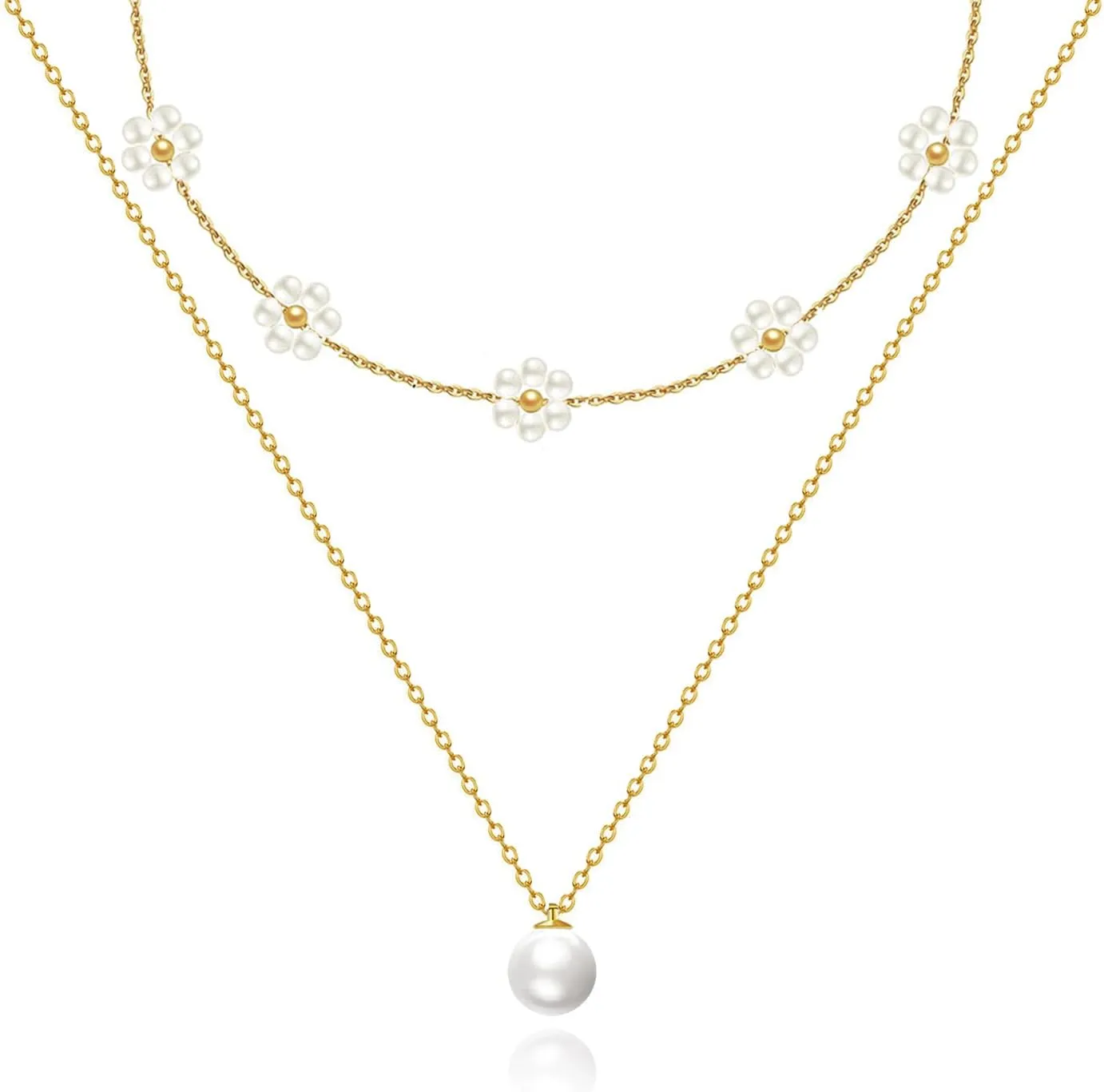 Luxval Pearl Necklaces Choker for Women,Cream White Pearl Jewelry, 14K Gold Plated Handmade Dainty Toggle Clasp Necklace for Women Jewelry Gifts