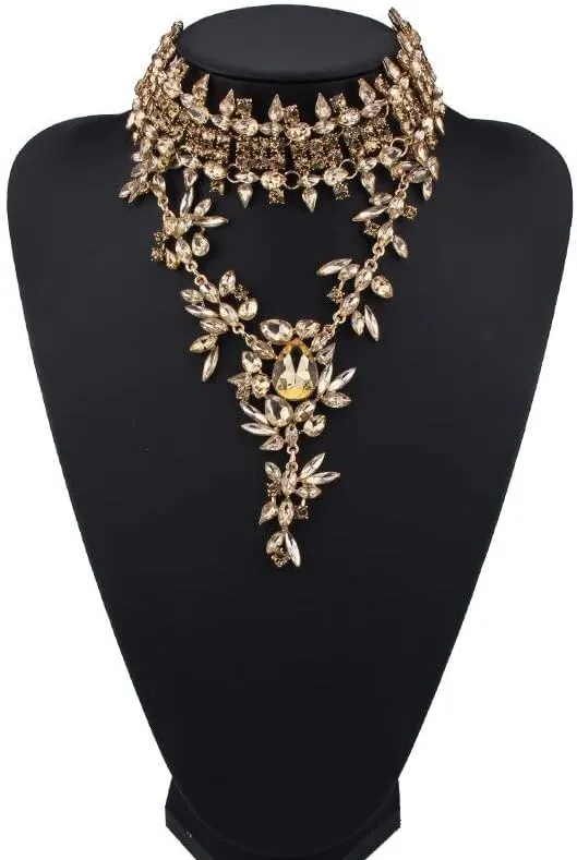 Maxi Crystal Collar Choker Necklace Gold Color Flowers Design Statement Necklace Pendants for Women Jewelry Gifts R07TP