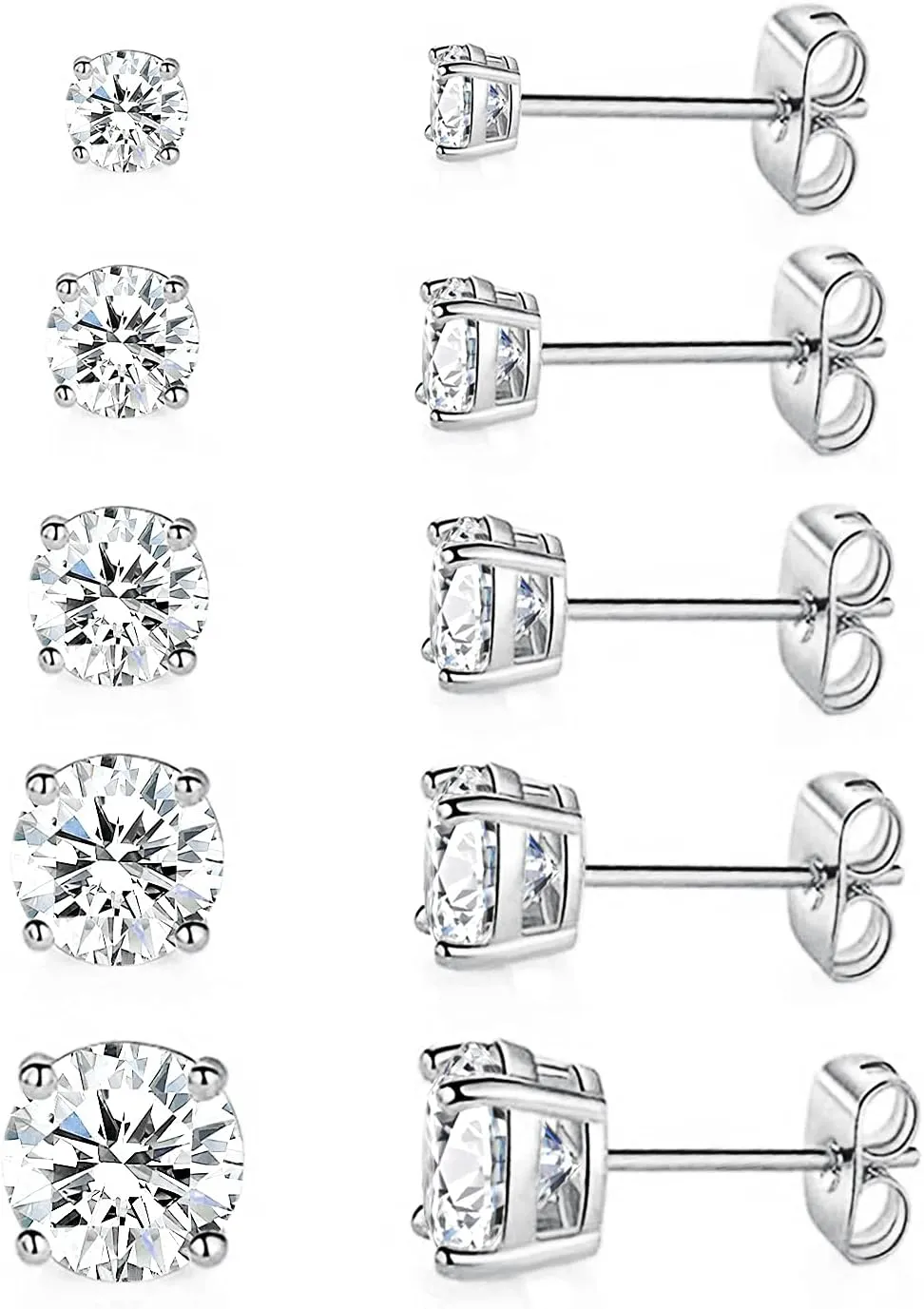MDFUN 5 Pairs Stud Earrings Sets 3-7MM 18K Gold Plated Round/Cushion/Asscher/Emerald Cut Cubic Zirconia Earring Hypoallergenic Stud Earrings for Women Men