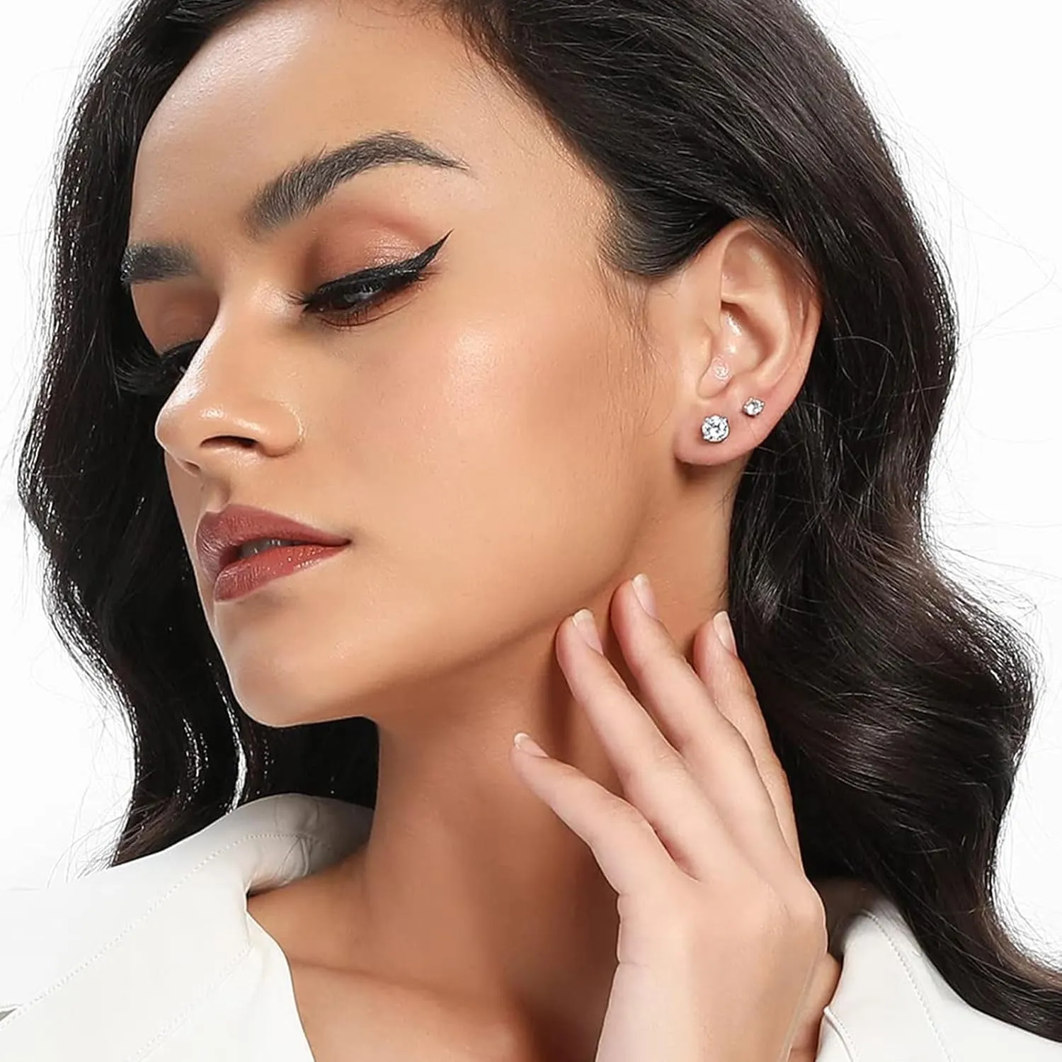 MDFUN 5 Pairs Stud Earrings Sets 3-7MM 18K Gold Plated Round/Cushion/Asscher/Emerald Cut Cubic Zirconia Earring Hypoallergenic Stud Earrings for Women Men