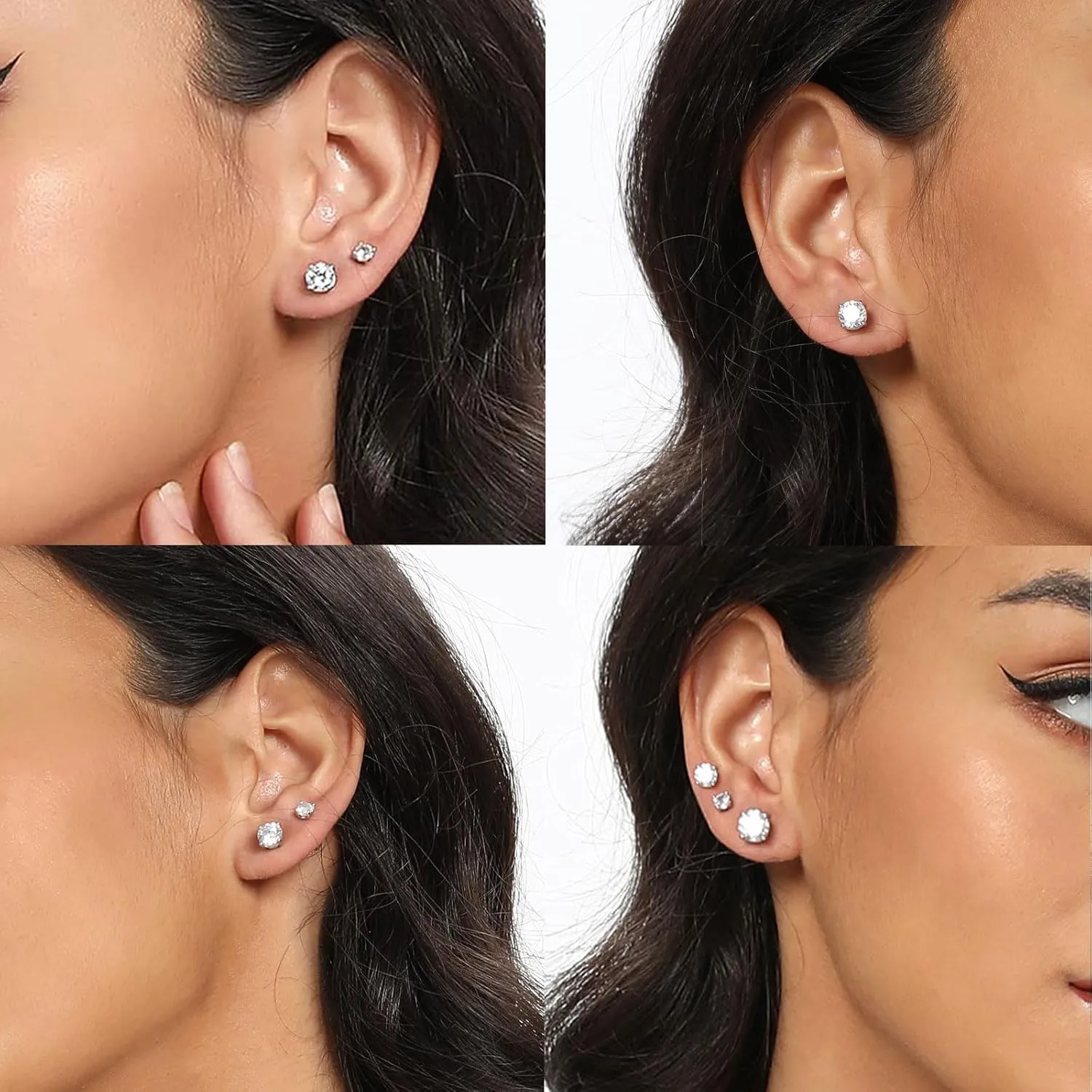 MDFUN 5 Pairs Stud Earrings Sets 3-7MM 18K Gold Plated Round/Cushion/Asscher/Emerald Cut Cubic Zirconia Earring Hypoallergenic Stud Earrings for Women Men