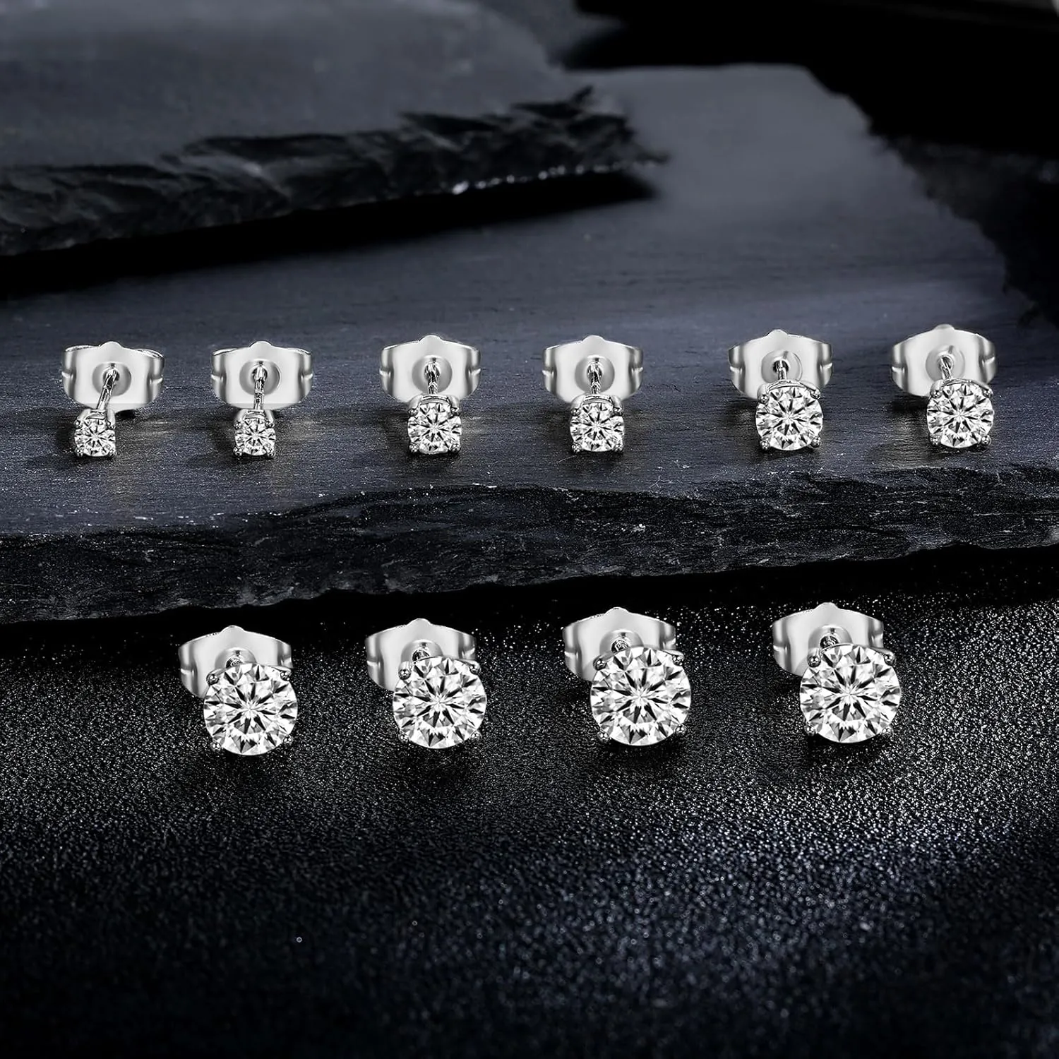 MDFUN 5 Pairs Stud Earrings Sets 3-7MM 18K Gold Plated Round/Cushion/Asscher/Emerald Cut Cubic Zirconia Earring Hypoallergenic Stud Earrings for Women Men