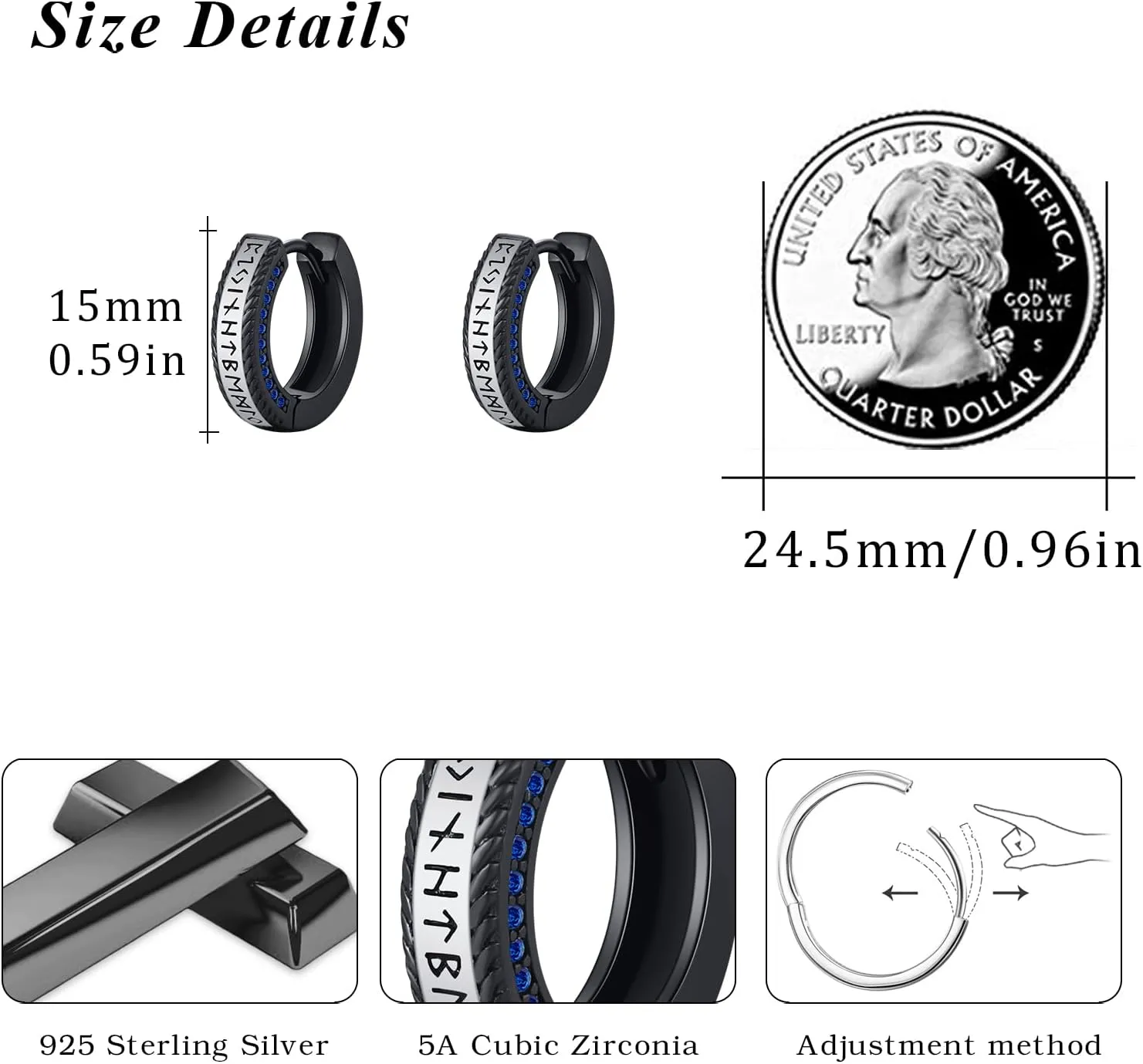 MEDWISE Unisex Viking Runes Hoop Earrings 925 Sterling Silver Hypoallergenic Punk Huggie Hoop Earring Jewelry Gifts with Delicate Packaging