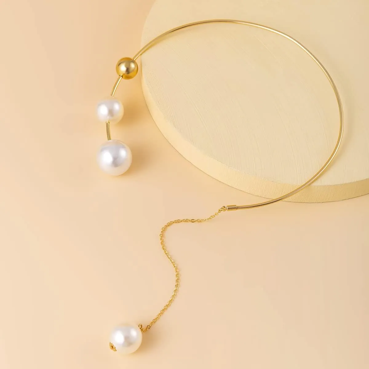 Metal Pearl Open Choker Necklace for Women Adjustable Gold Pearl Necklaces Round Open Cuff Necklace Chunky Pearl Necklace for Women