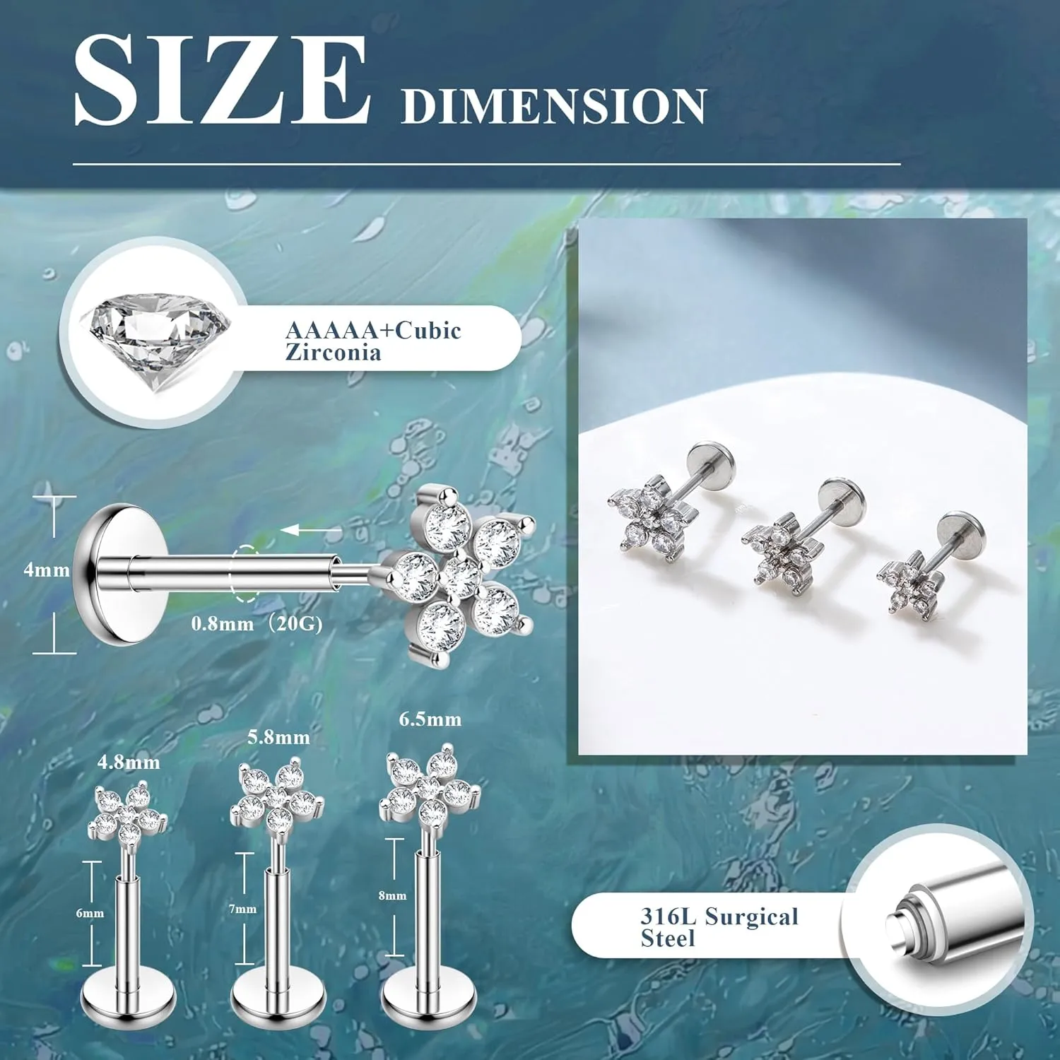MILACOLATO 20G Threadless Flat Back Earrings Studs Hypoallergenic 316L Surgical Steel Push in Nose Rings 14K Gold Plated Nose Rings Studs Tragus Medusa Monroe Helix Labret Lip Nostril Cartilage Piercing Jewelry
