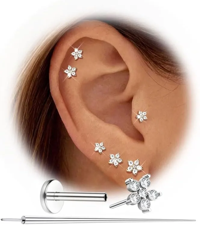 MILACOLATO 20G Threadless Flat Back Earrings Studs Hypoallergenic 316L Surgical Steel Push in Nose Rings 14K Gold Plated Nose Rings Studs Tragus Medusa Monroe Helix Labret Lip Nostril Cartilage Piercing Jewelry