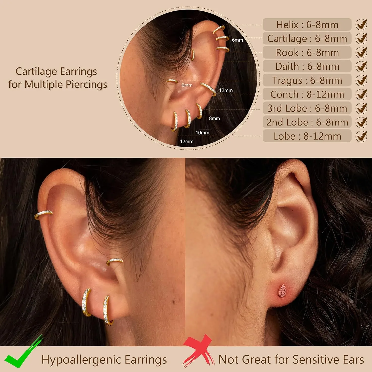 MILACOLATO 3 Pairs 925 Sterling Silver Earrings for Women, Dainty 14K Gold Plated Huggie Hoop Earrings Sets for Multiple Piercing, Hypoallergenic Cartilage Stud Hoop Earrings Stacks Trendy Jewelry Gifts for Women Mother