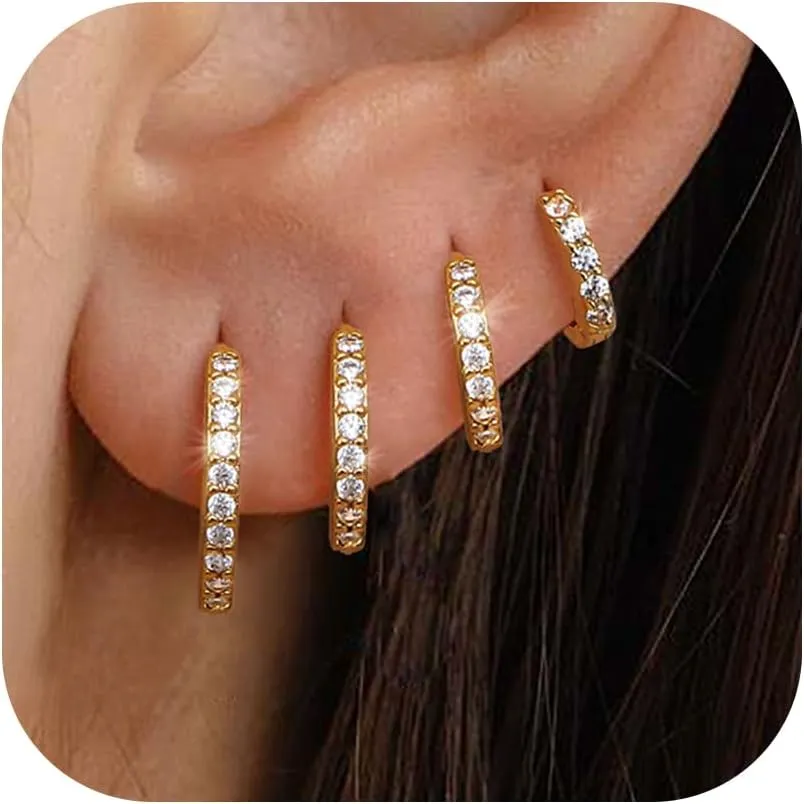 MILACOLATO 3 Pairs 925 Sterling Silver Earrings for Women, Dainty 14K Gold Plated Huggie Hoop Earrings Sets for Multiple Piercing, Hypoallergenic Cartilage Stud Hoop Earrings Stacks Trendy Jewelry Gifts for Women Mother