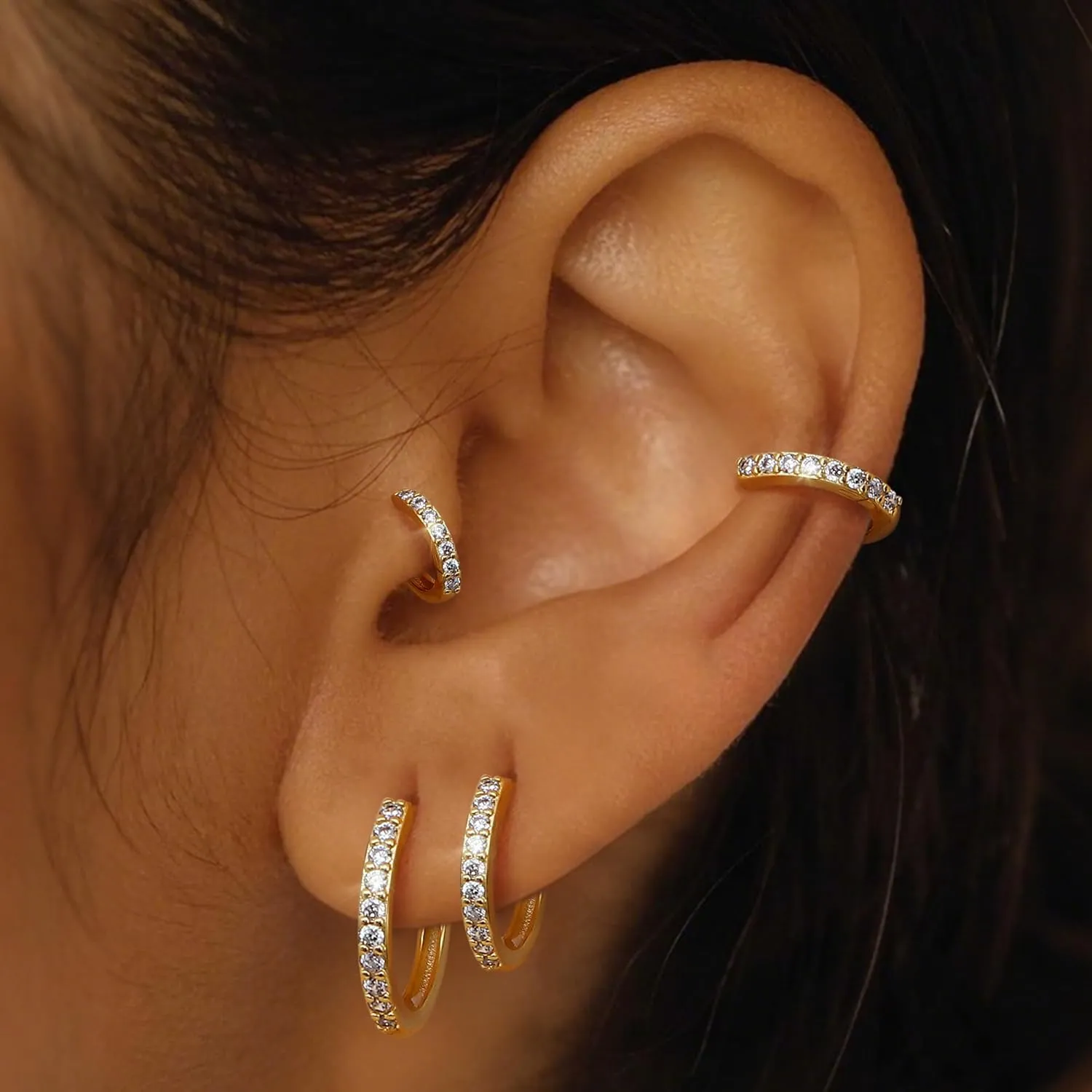 MILACOLATO 3 Pairs 925 Sterling Silver Earrings for Women, Dainty 14K Gold Plated Huggie Hoop Earrings Sets for Multiple Piercing, Hypoallergenic Cartilage Stud Hoop Earrings Stacks Trendy Jewelry Gifts for Women Mother