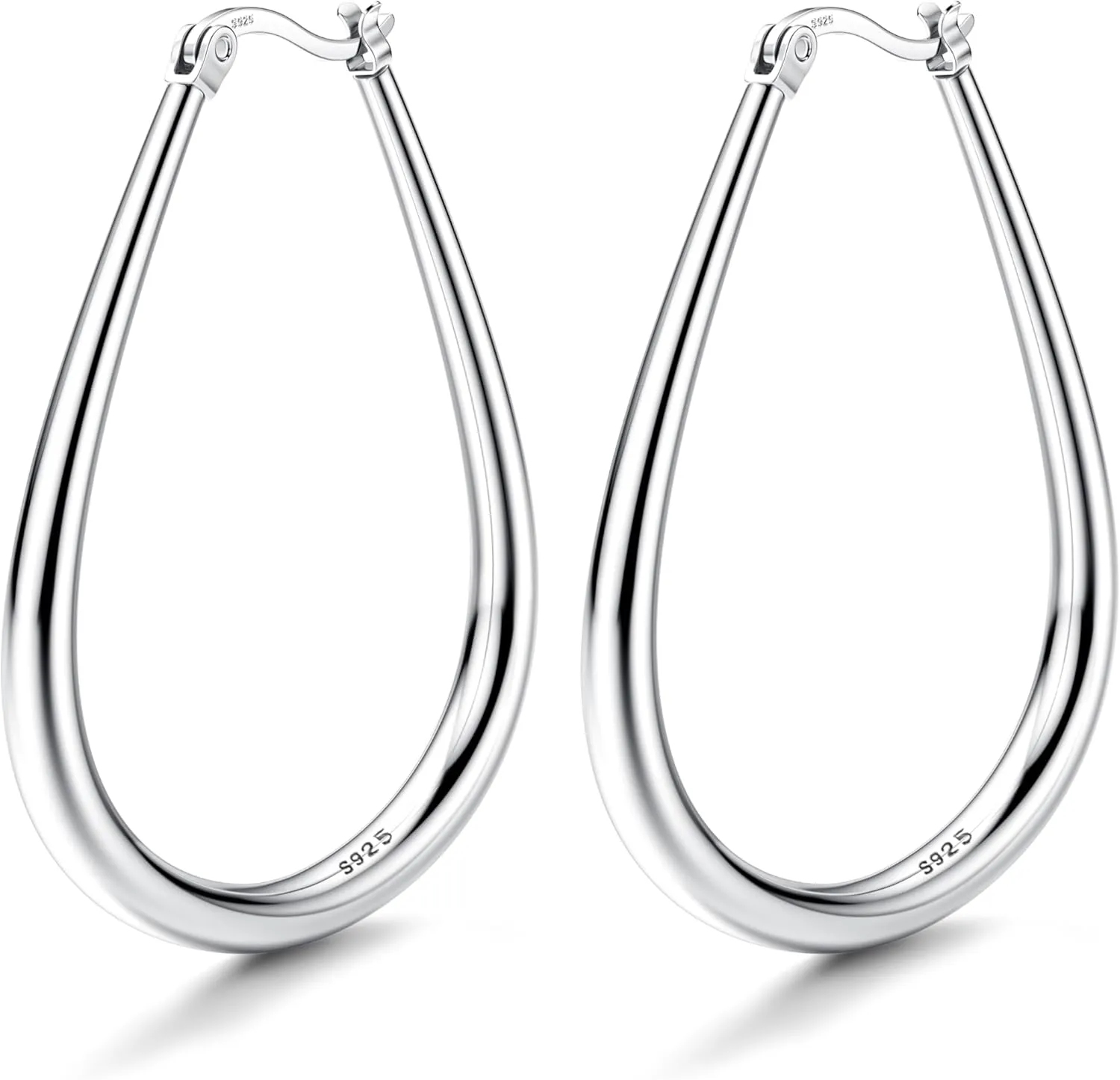 MILACOLATO S925 Sterling Silver Hoop Earrings 14K Gold Plated Oval Hoops Large Hoop Earrings Hypoallergenic Lightweight Big Silver Hoop Earrings for Women 45/55/65mm