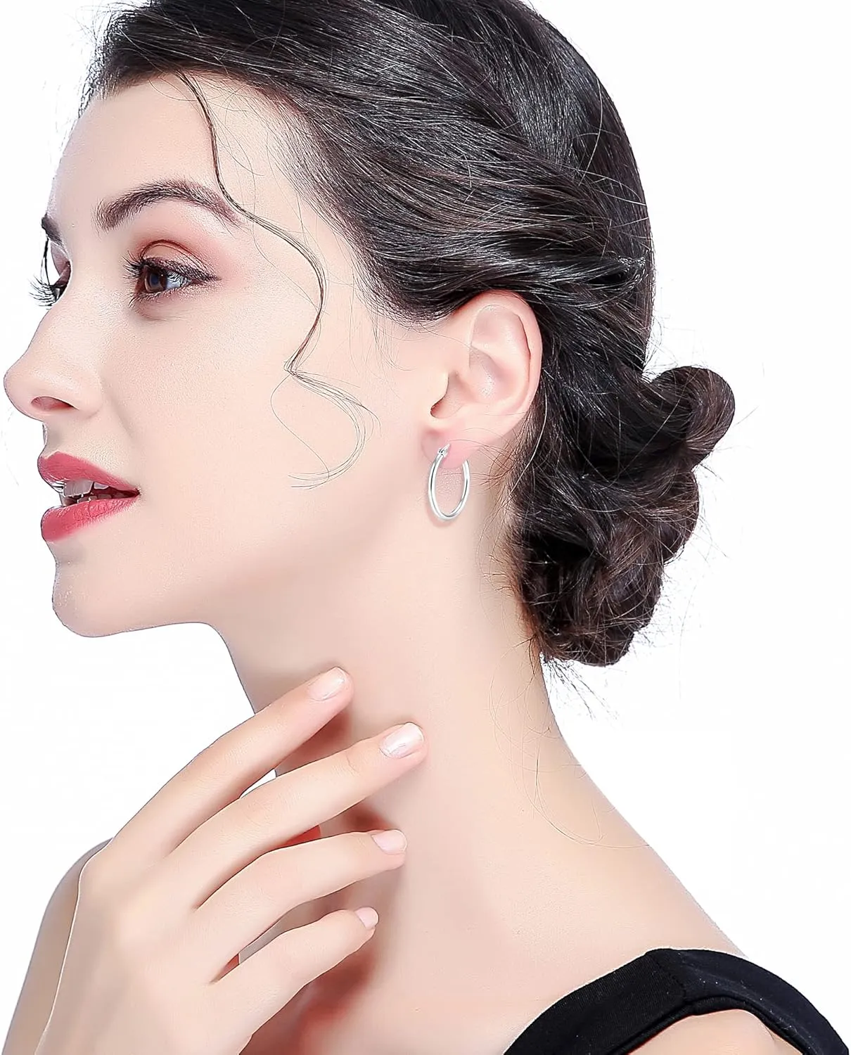 MILACOLATO Sterling Silver Hoop Earrings 2mm Thin Hoop Earrings 18K White Gold Plated Huggie Hoops Earrings Size Available Small Medium Large Hoop Earrings for Women 13/15/20/25/30/40/50/60mm
