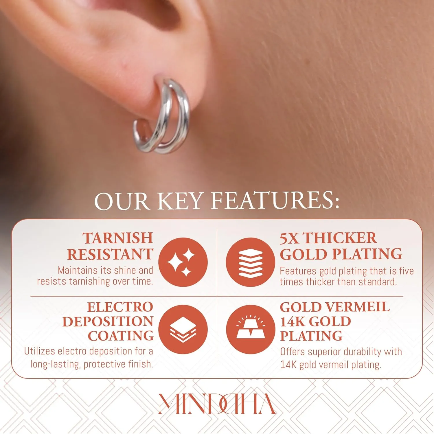 MINDDHA 14K White/Yellow Gold Plated 925 Sterling Silver Post| Double Hoop Earrings for Women| Dainty Huggie Hoops| Split Hoop Earrings| Double Huggie| 15mm Diameter