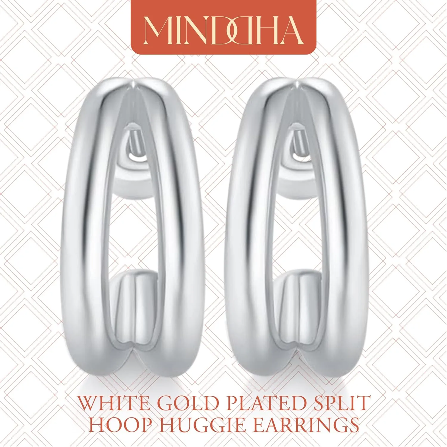 MINDDHA 14K White/Yellow Gold Plated 925 Sterling Silver Post| Double Hoop Earrings for Women| Dainty Huggie Hoops| Split Hoop Earrings| Double Huggie| 15mm Diameter