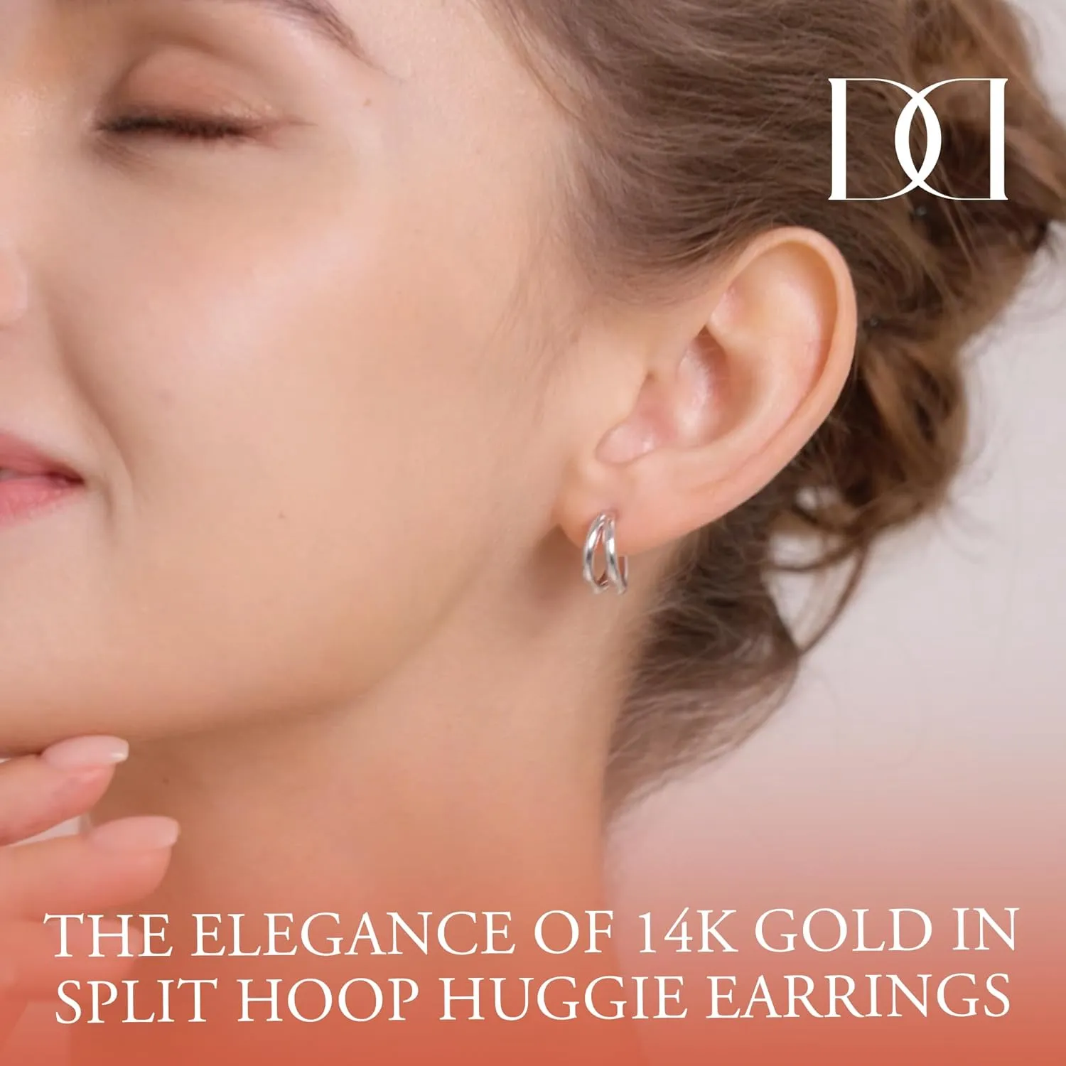 MINDDHA 14K White/Yellow Gold Plated 925 Sterling Silver Post| Double Hoop Earrings for Women| Dainty Huggie Hoops| Split Hoop Earrings| Double Huggie| 15mm Diameter