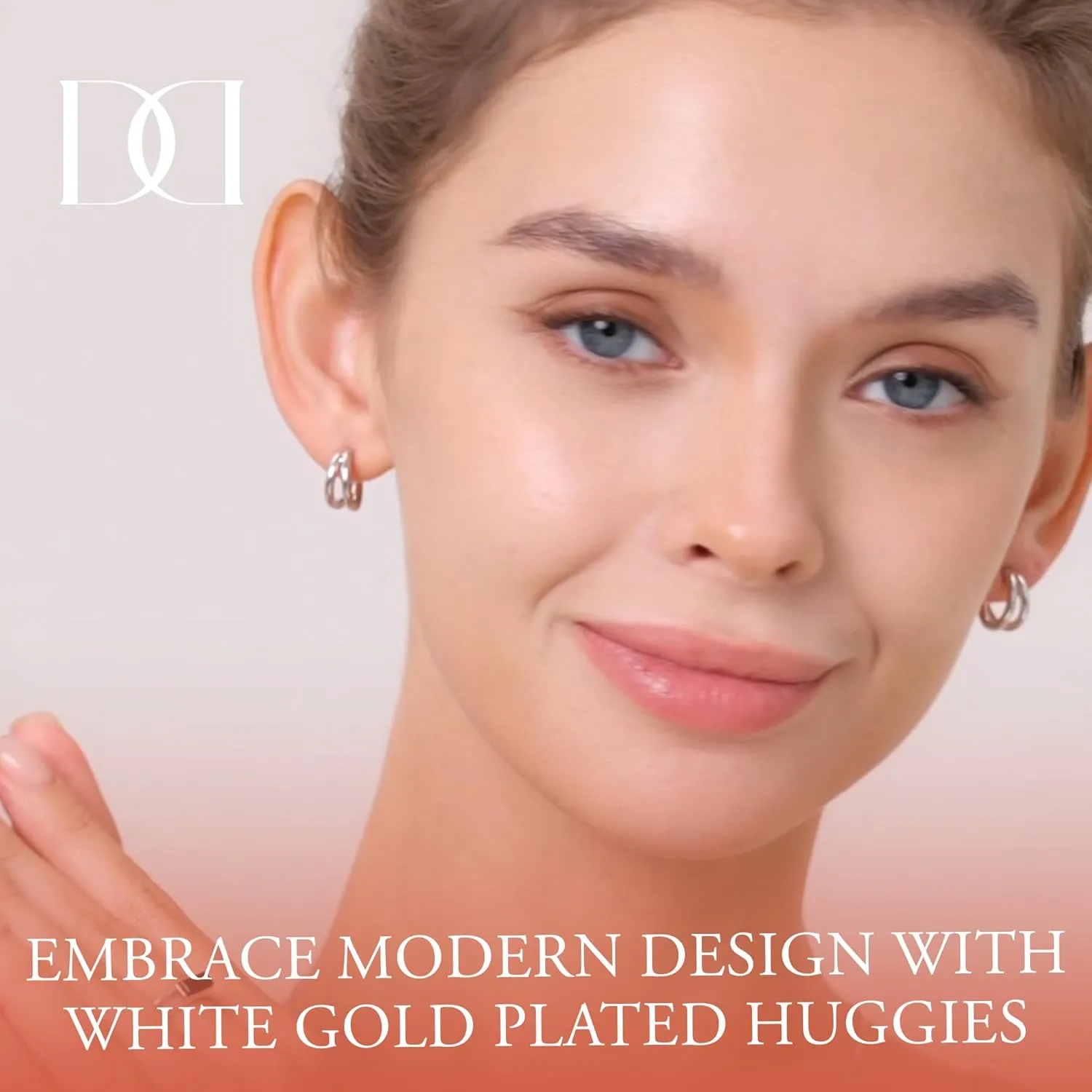 MINDDHA 14K White/Yellow Gold Plated 925 Sterling Silver Post| Double Hoop Earrings for Women| Dainty Huggie Hoops| Split Hoop Earrings| Double Huggie| 15mm Diameter