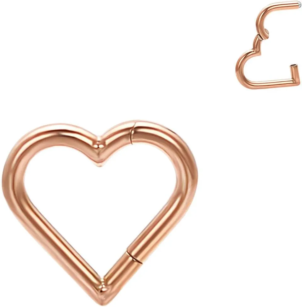 Mini Heart Hoop Earrings Unisex Titanium Nose Ring Hypoallergenic Helix Septum Ring Tragus Cartilage Stainless Steel Hoop Earrings Piercing JewelryRose Gold 1Pcs, Single