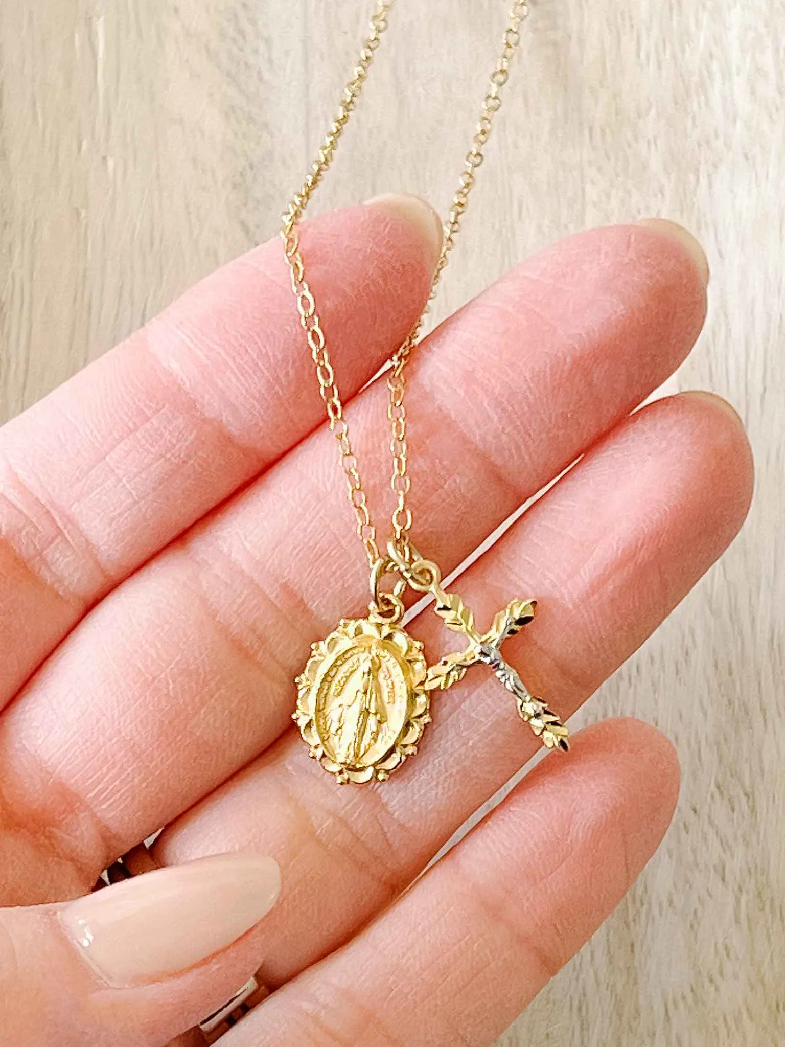 Miraculous Medal & Two-Toned Crucifix Necklace