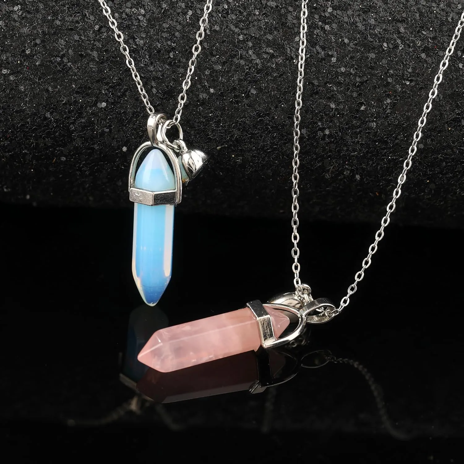 MISS RIGHT Crystal Friendship Matching Couples Necklaces for Women Men with Heart Charm, Dainty Rose Quartz Best Friends BFF Necklace for 2