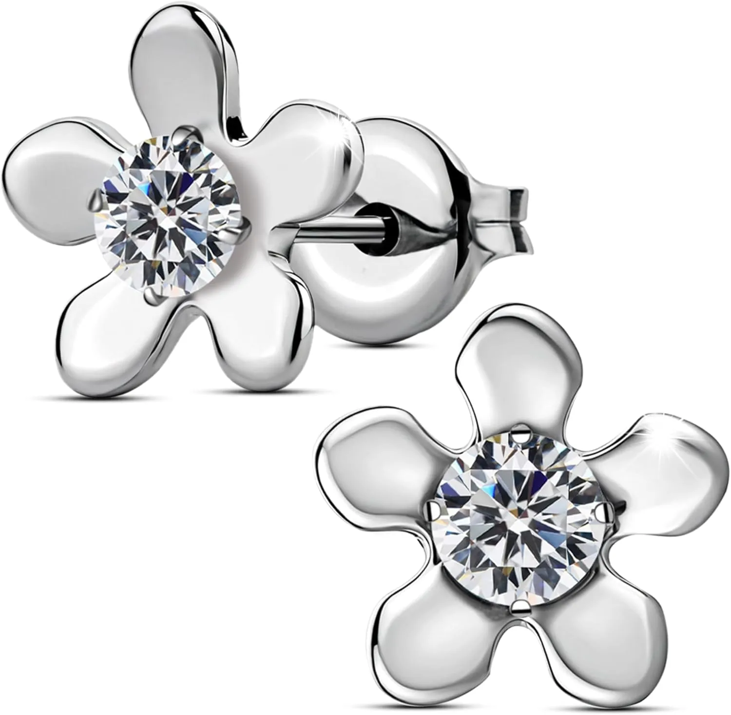 Moissanite Stud Earrings in Pure Titanium Heart/Daisy/Flower, G23 Titanium Earrings for Sensitive Ears Hypoallergenic with 0.6ct D Color VVS1 Round Cut Lab Created Diamond Earrings