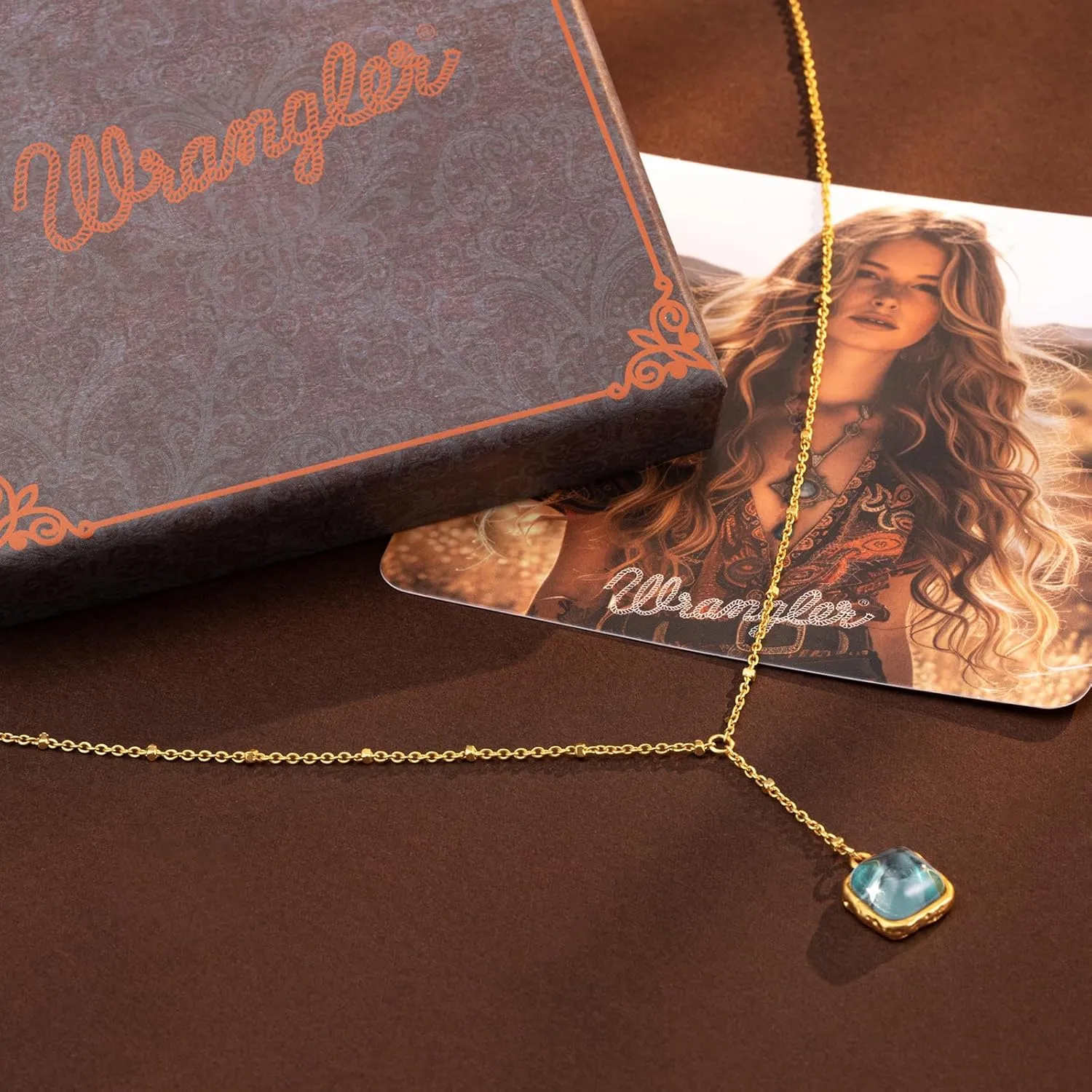 Montana West Wrangler Gold Gemstone Pendant Necklace for Women Statement 14K Plated Dainty Charm Minimalist Chains Jewelry